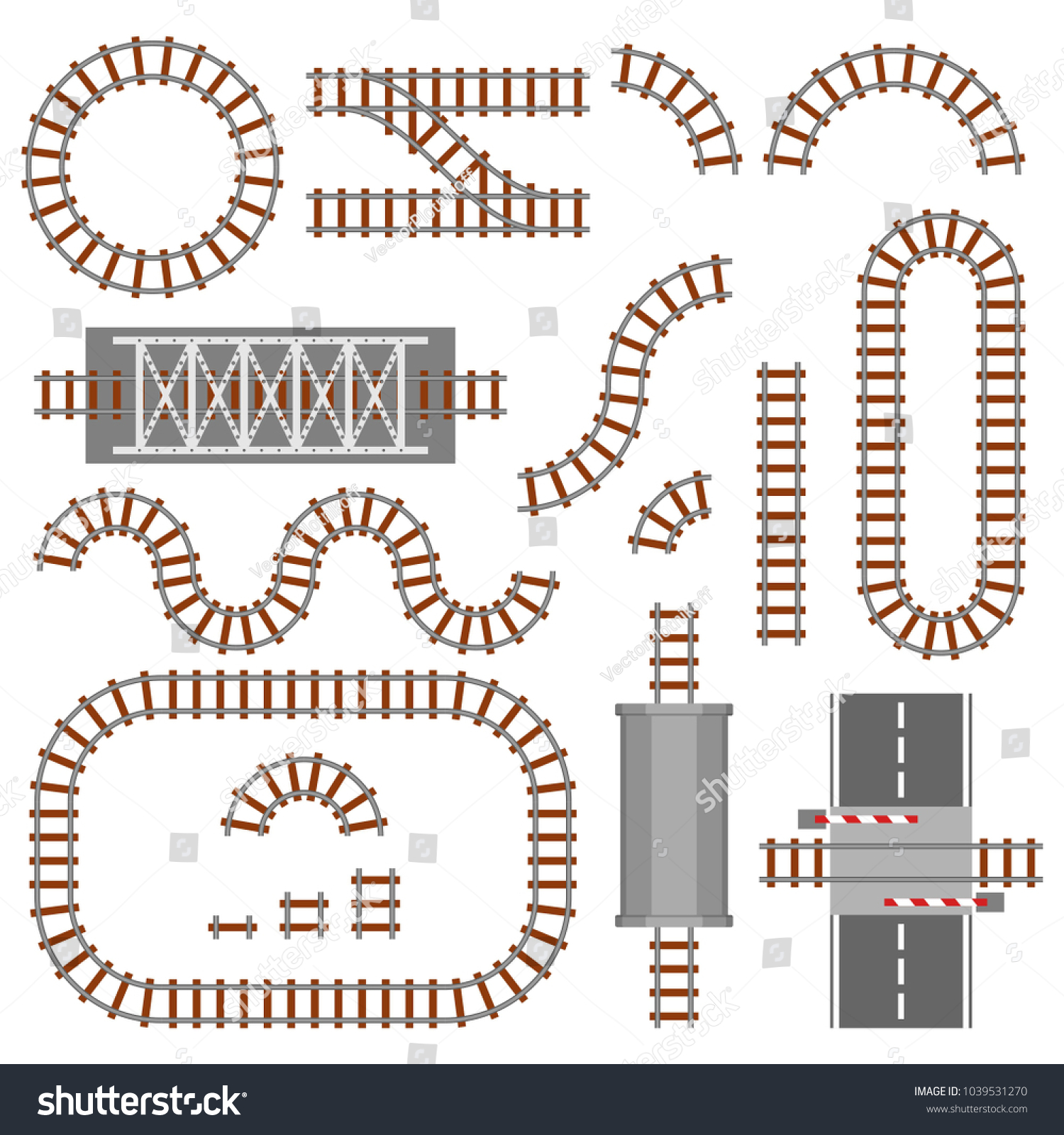 Set of railway parts, rail or railroad top view. - Royalty Free Stock ...