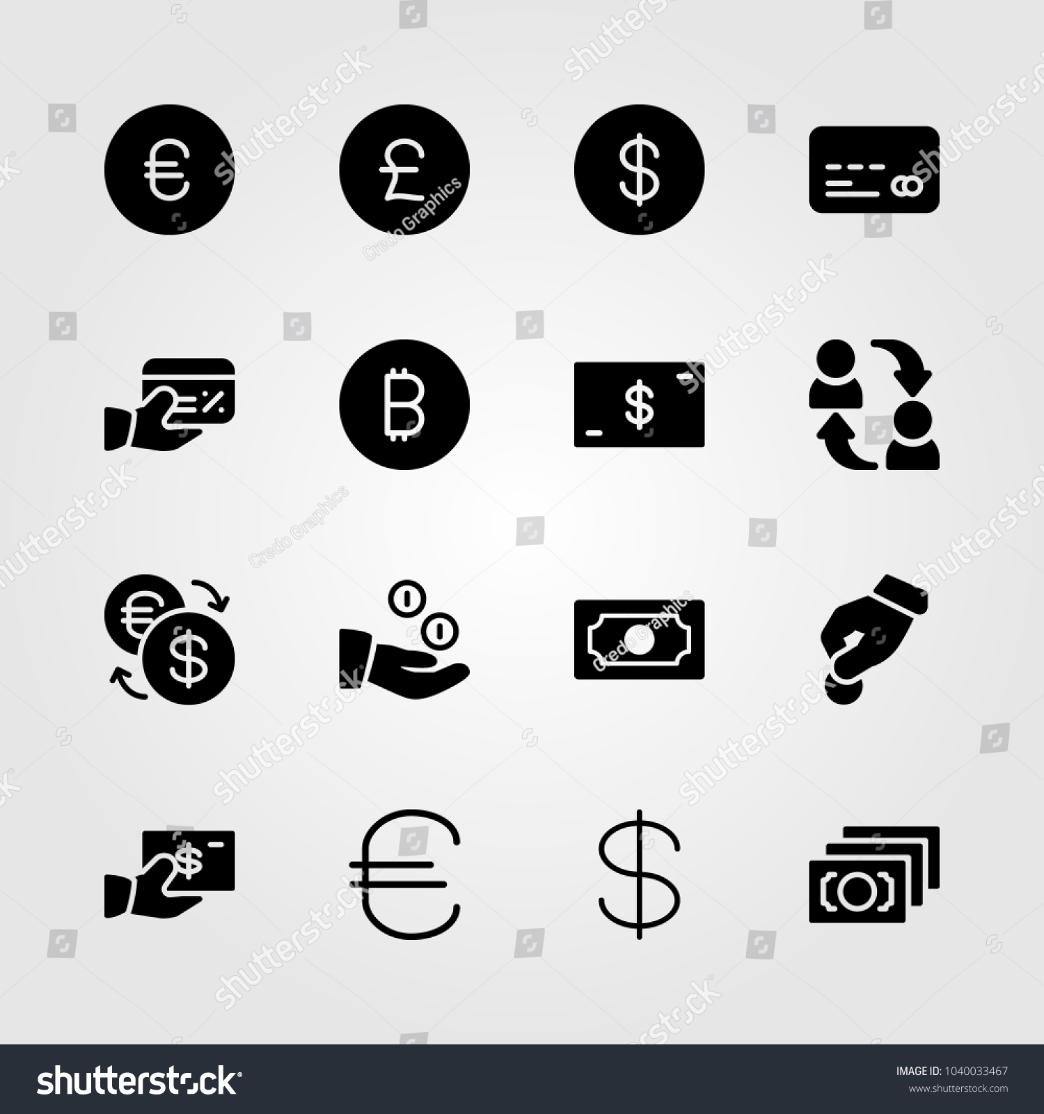 Bank icons set. Vector illustration exchange, dollar, euro and coins #1040033467