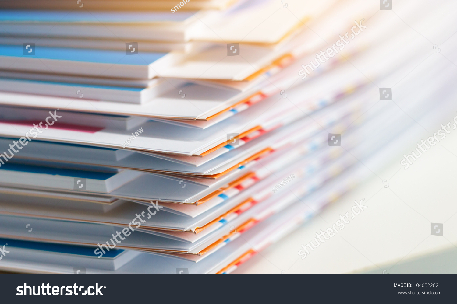 Stack of report paper documents for business desk, Business papers for Annual Reports files, Document is written,presented. Business offices concept, soft focus #1040522821