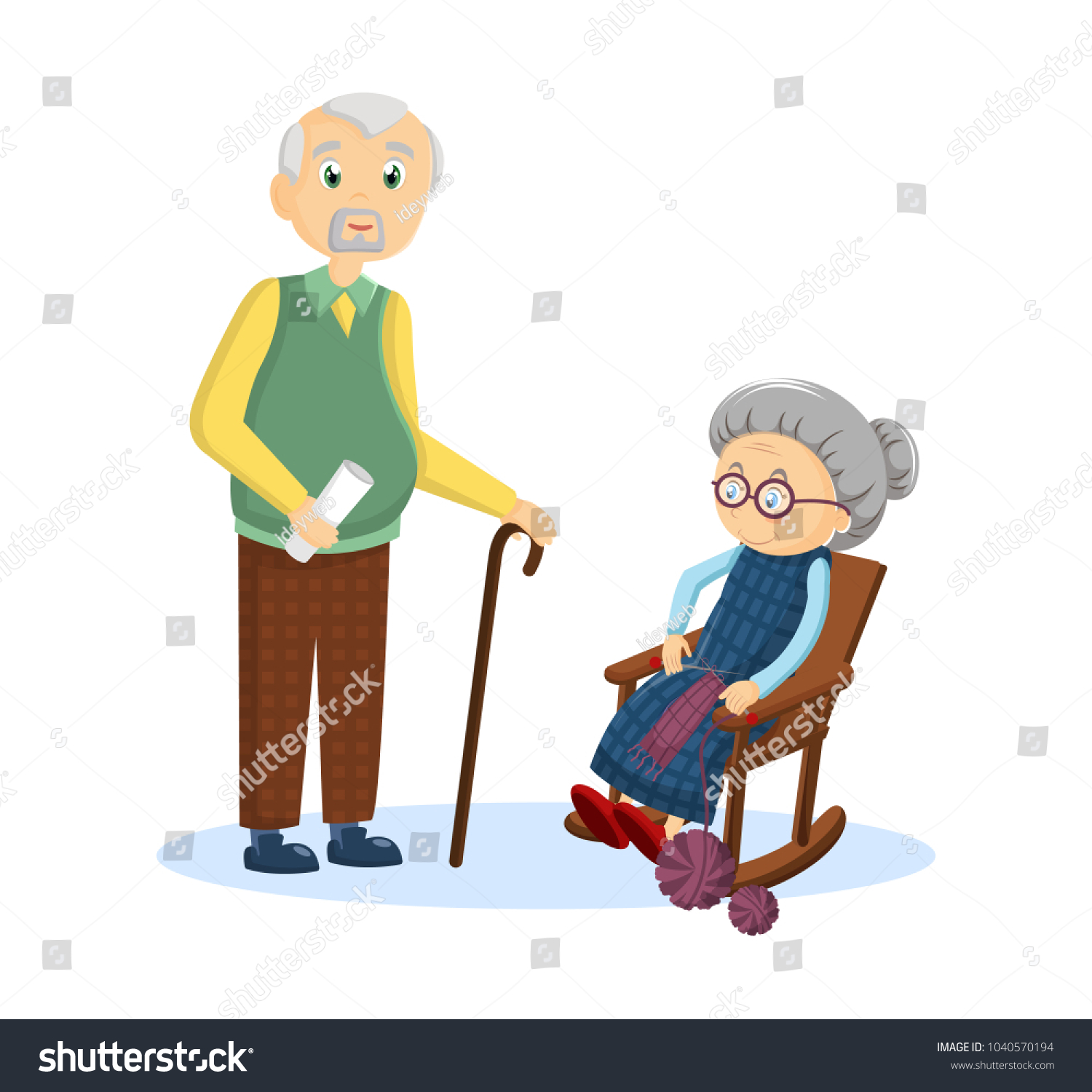 Old, Elderly, Aged Couple. Gray-haired - Royalty Free Stock Vector 