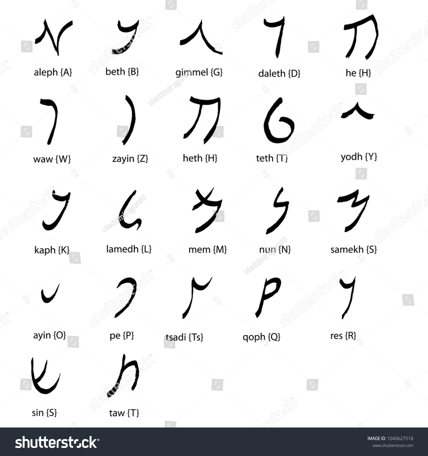 Hand drawn ancient aramaic alphabet , font set, - Royalty Free Stock ...