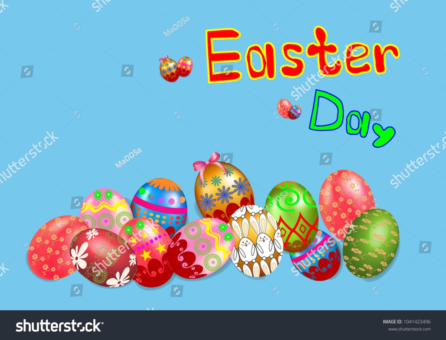 Happy Easter day, Easter eggs collection on a white background, Holiday Vector Illustration design. #1041423496