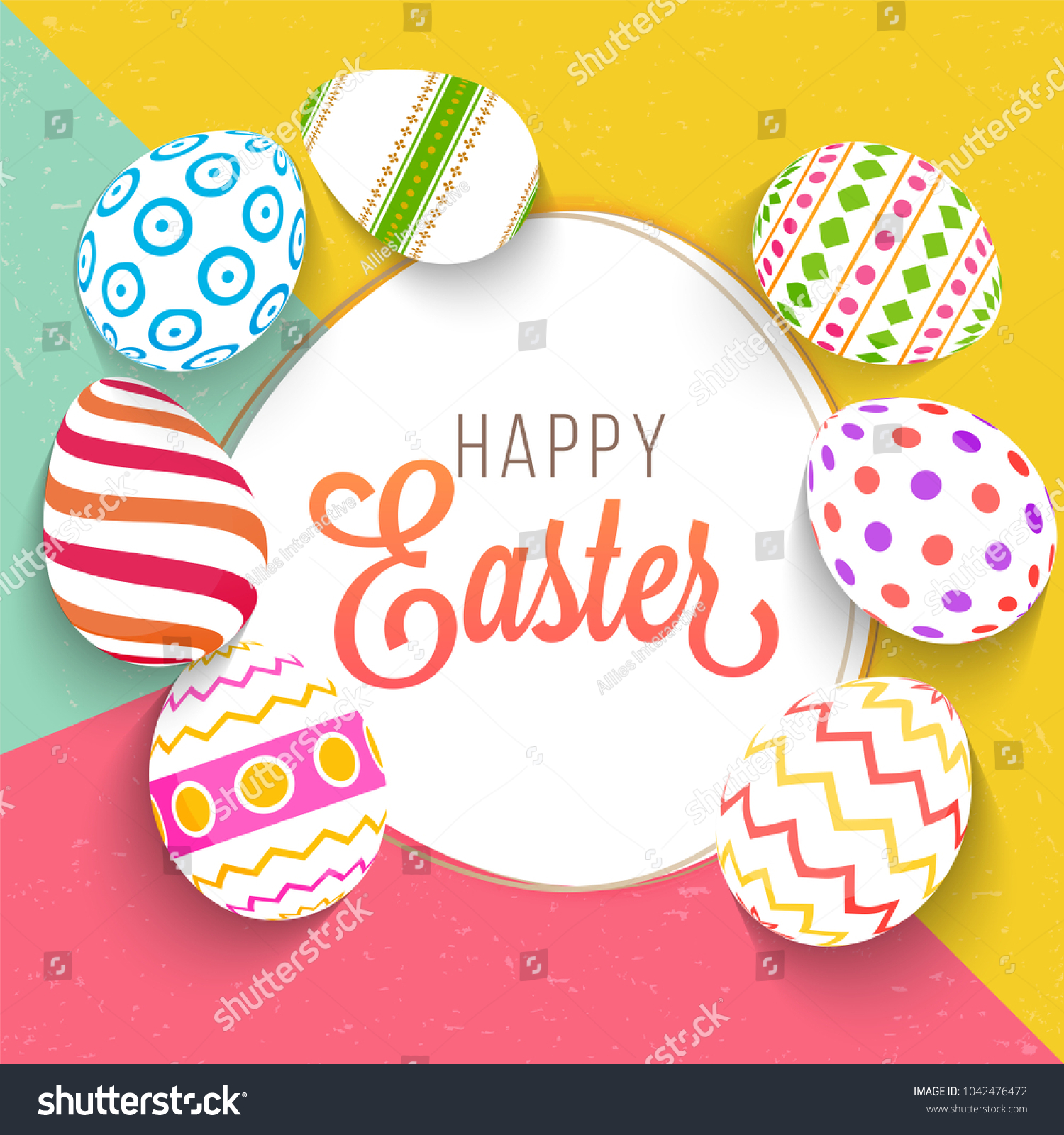 Painted Easter Eggs on colorful background. Happy Easter Concept. #1042476472