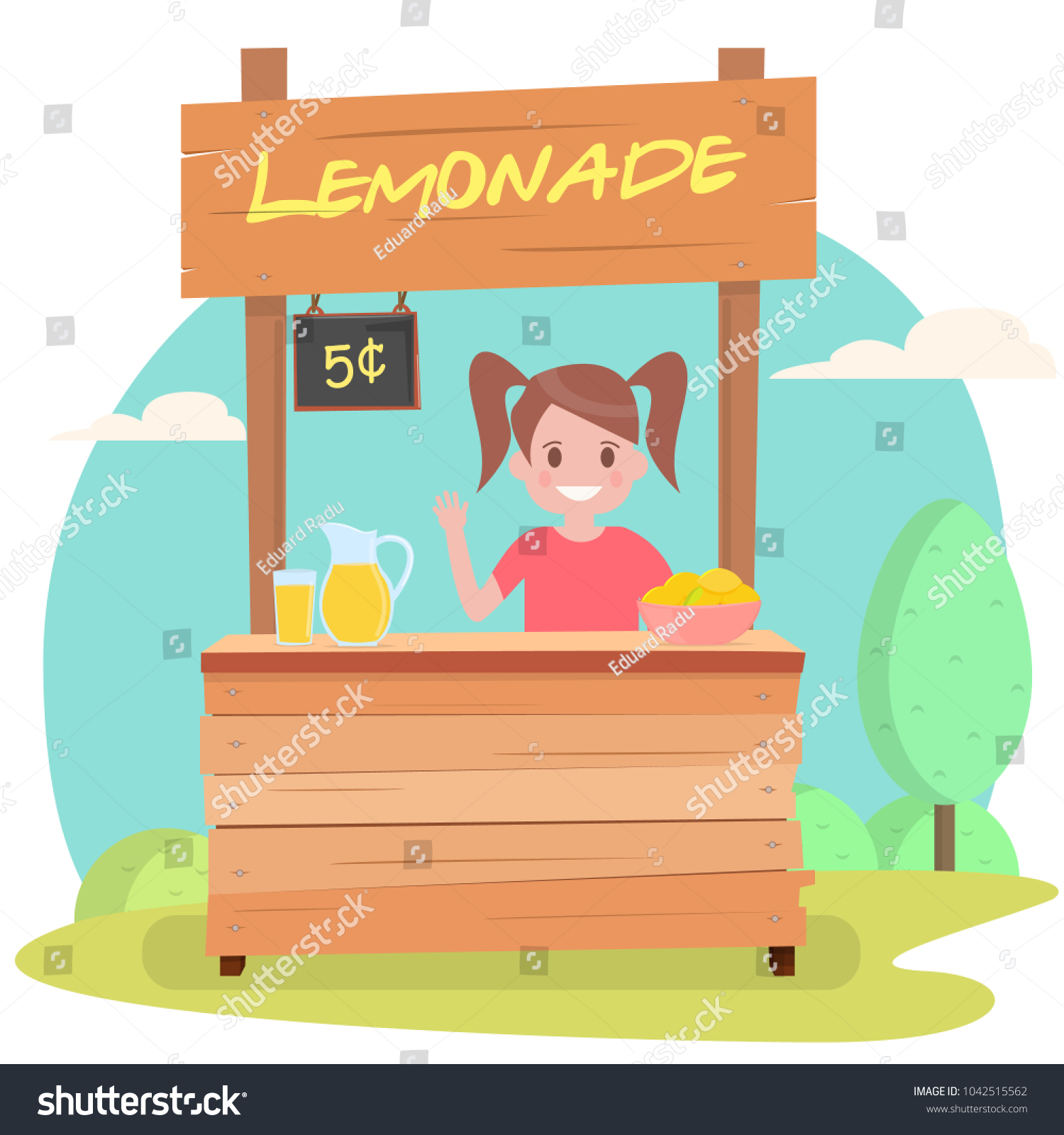 Lemonade Stand With Fresh Lemons Royalty Free Stock Vector 1042515562