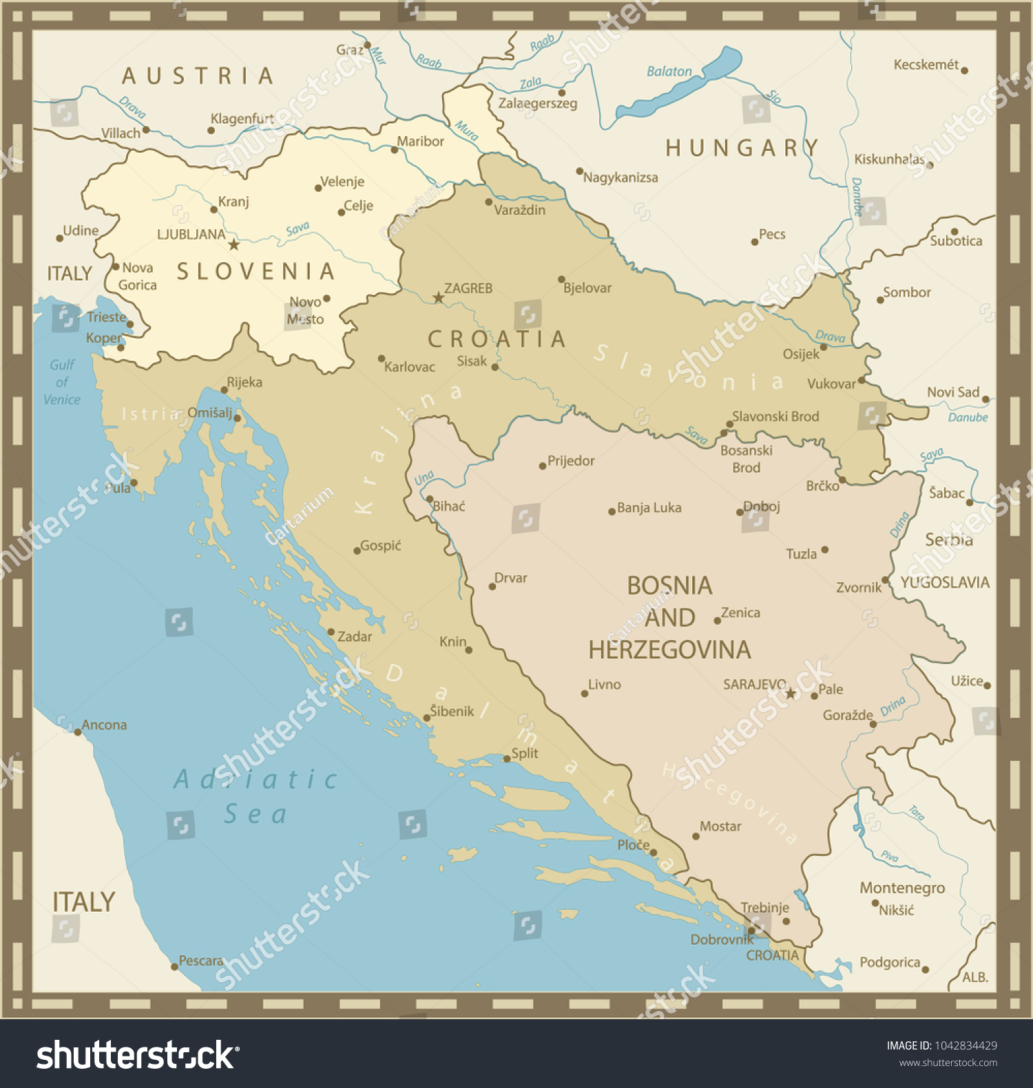 Map of the Western Balkans Vintage Colors. - Royalty Free Stock Vector ...