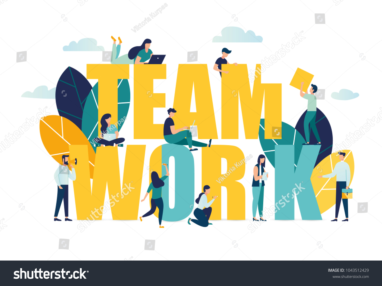 Vector business illustration, businessmen together build word teamwork, abstract design graphic, construction business project vector #1043512429
