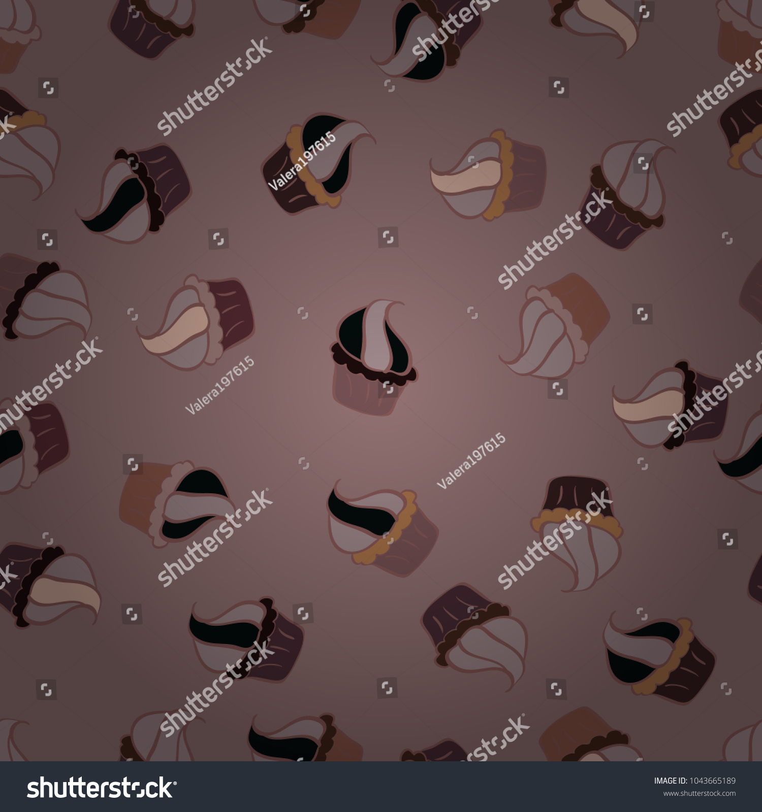 On pink, gray and brown. Cakes seamless pattern collection. Of different types of beautiful modern cakes, such as chocolate cake. Vector illustration. #1043665189