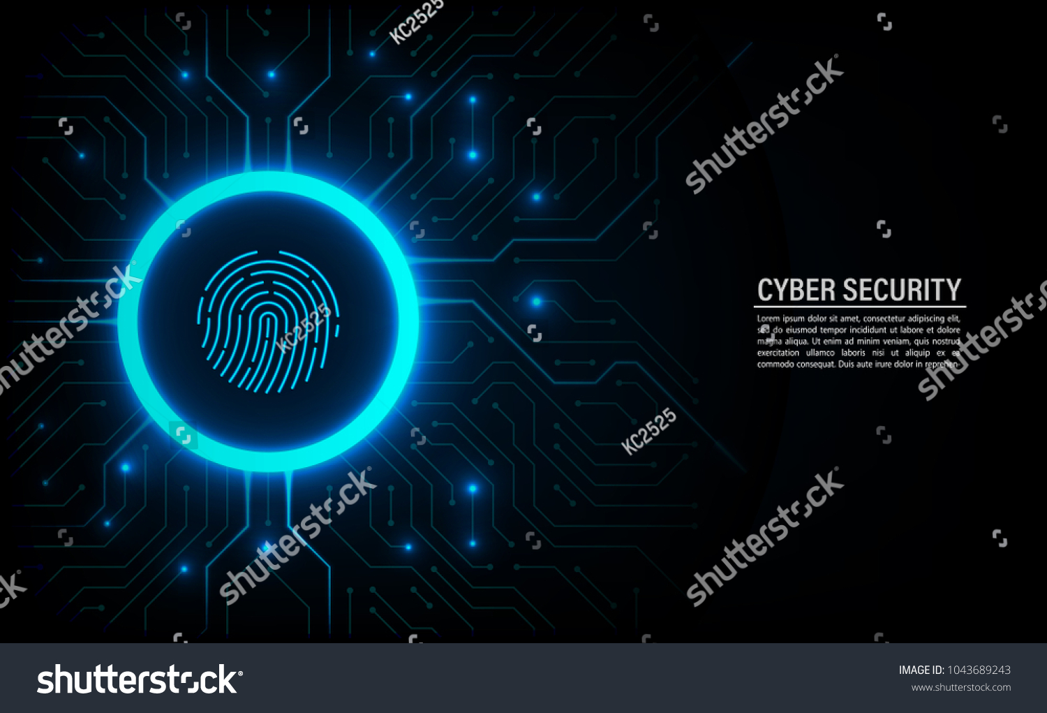 Abstract technology background. Cyber security concept. Fingerprint scanning on circuit board vector illustration. #1043689243