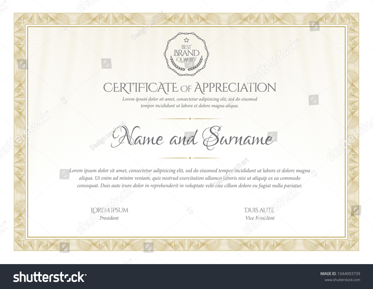 Certificate. Template diploma currency border. Award background Gift voucher. Vector illustration. #1044093739