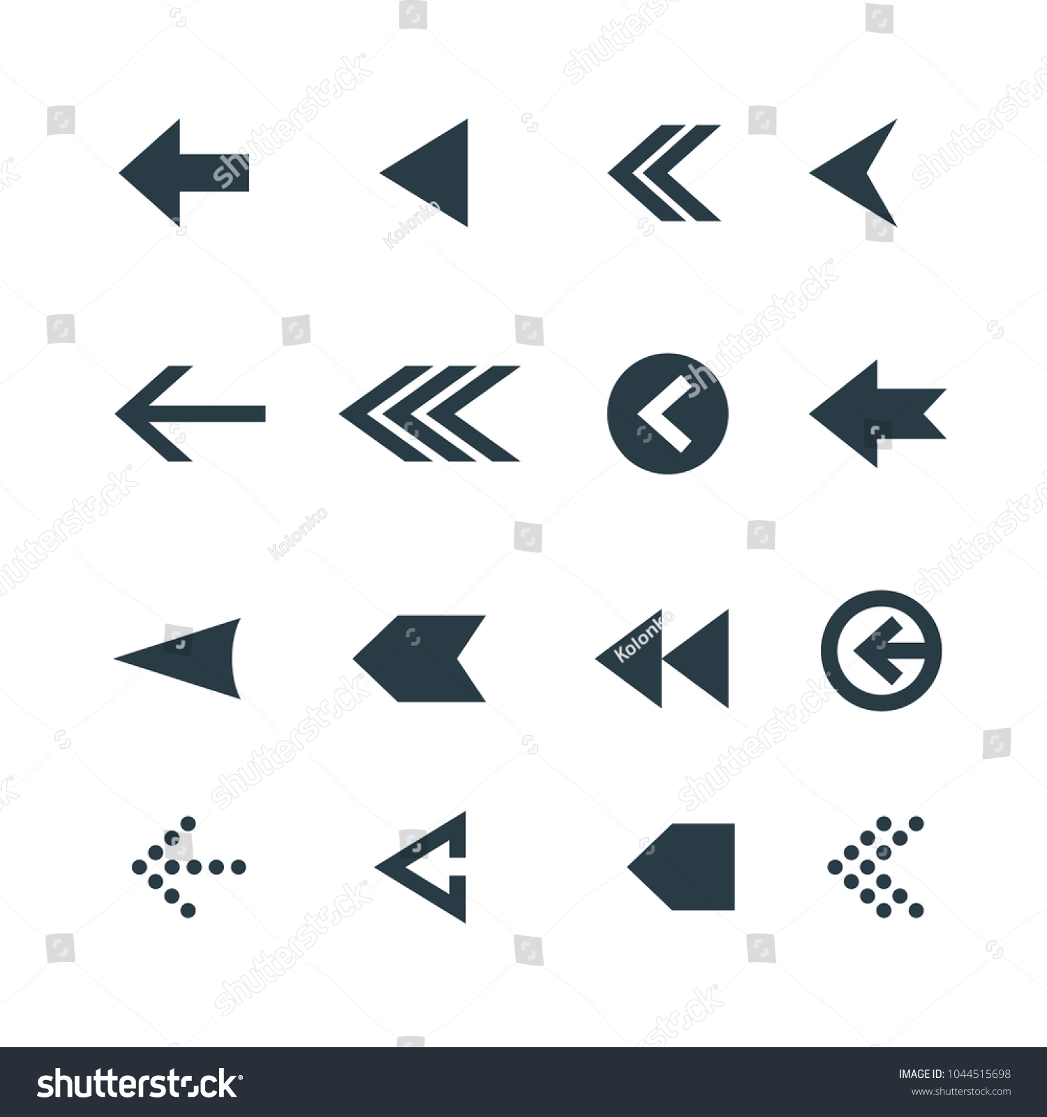 Arrow icon set. Web arrow pictogram design. Internet elements symbols. Navigation previous right and left signs. #1044515698