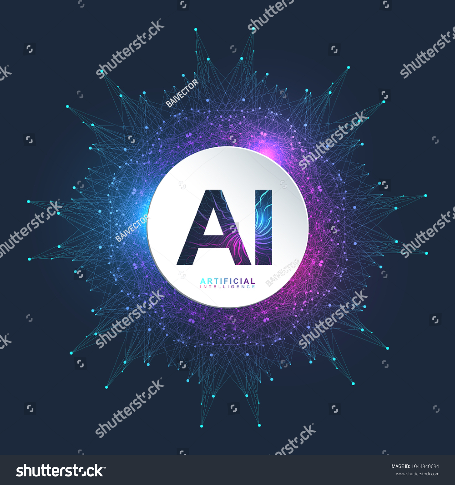 Artificial Intelligence Logo. Artificial Intelligence and Machine Learning Concept. Vector symbol AI. Neural networks and another modern technologies concepts. Technology sci-fi concept #1044840634