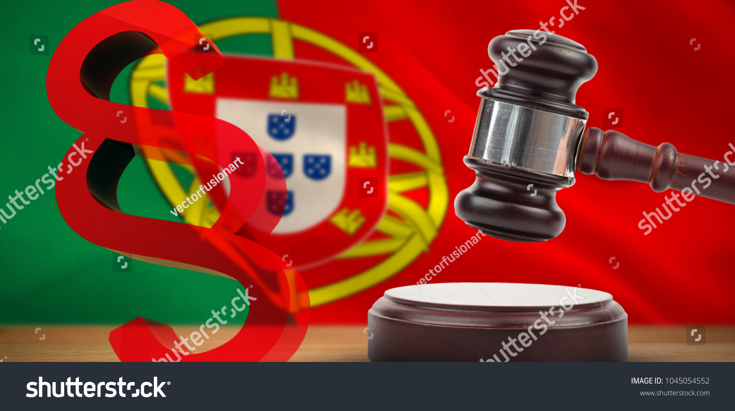 Vector icon of section symbol against digitally generated portugese national flag #1045054552