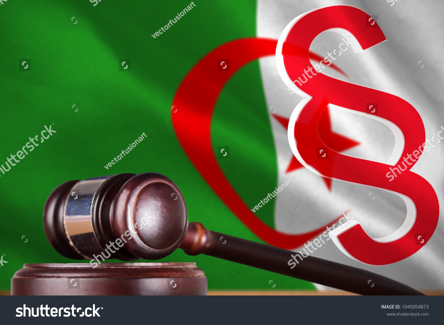 Vector icon of section symbol against digitally generated algerian national flag #1045054873