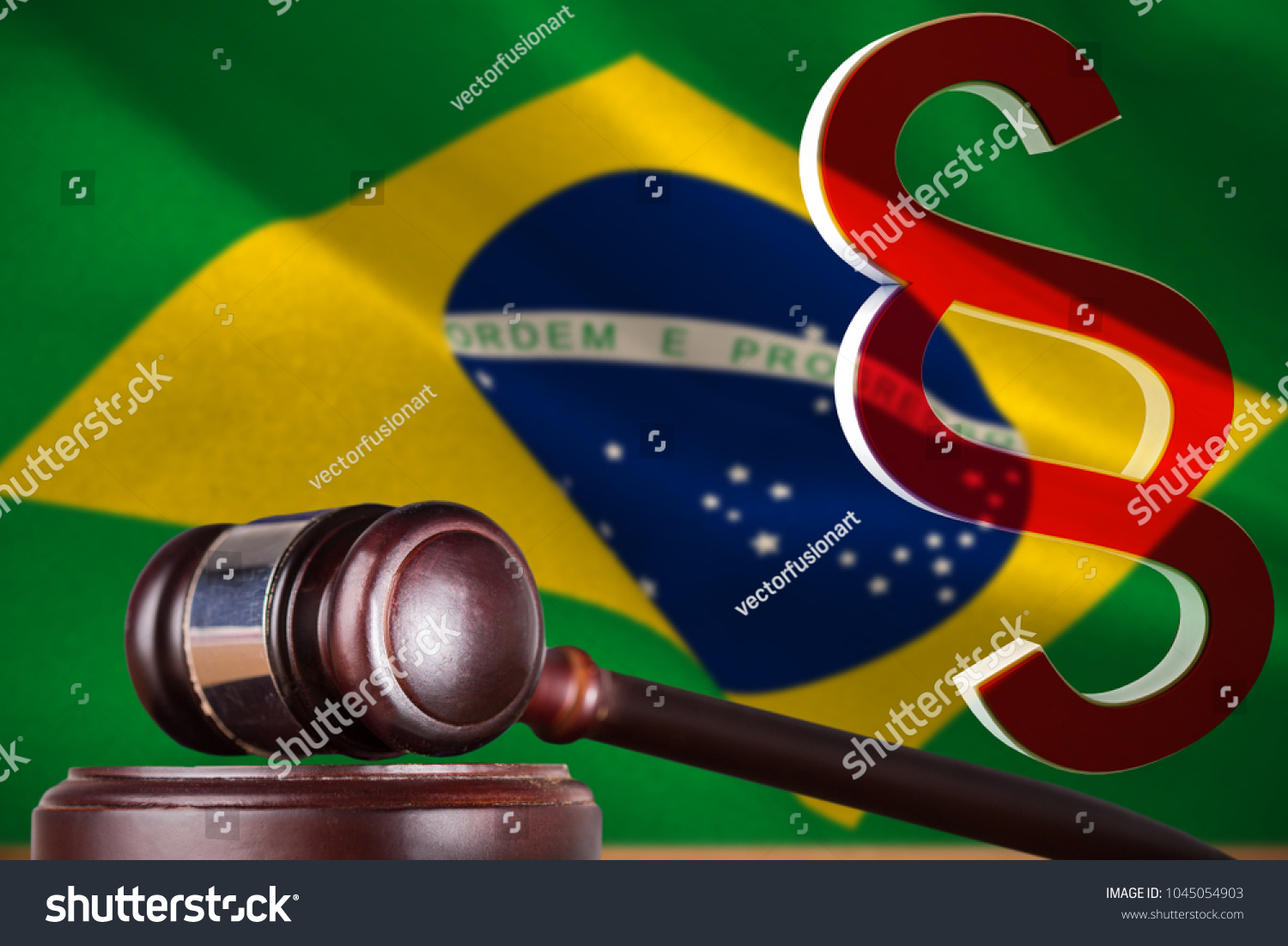 Vector icon of section symbol against digitally generated brazil national flag #1045054903