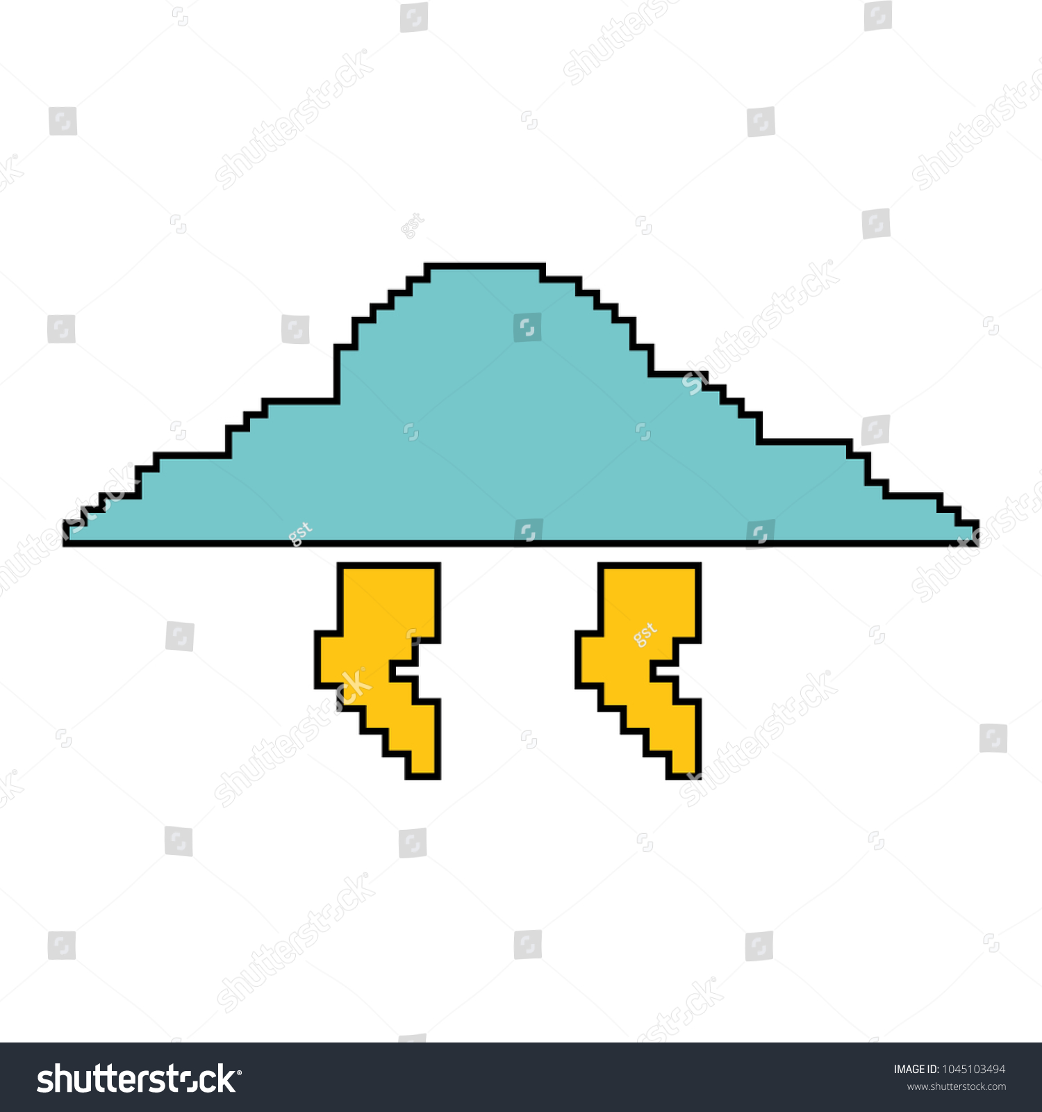 Pixelated Cloud And Thunderbolt Weather Storm - Royalty Free Stock 