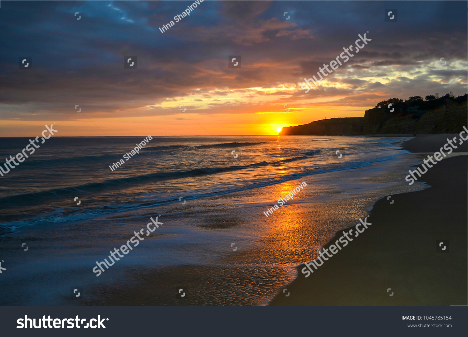 Sunset beach meditation landscape. Beach at sunset #1045785154