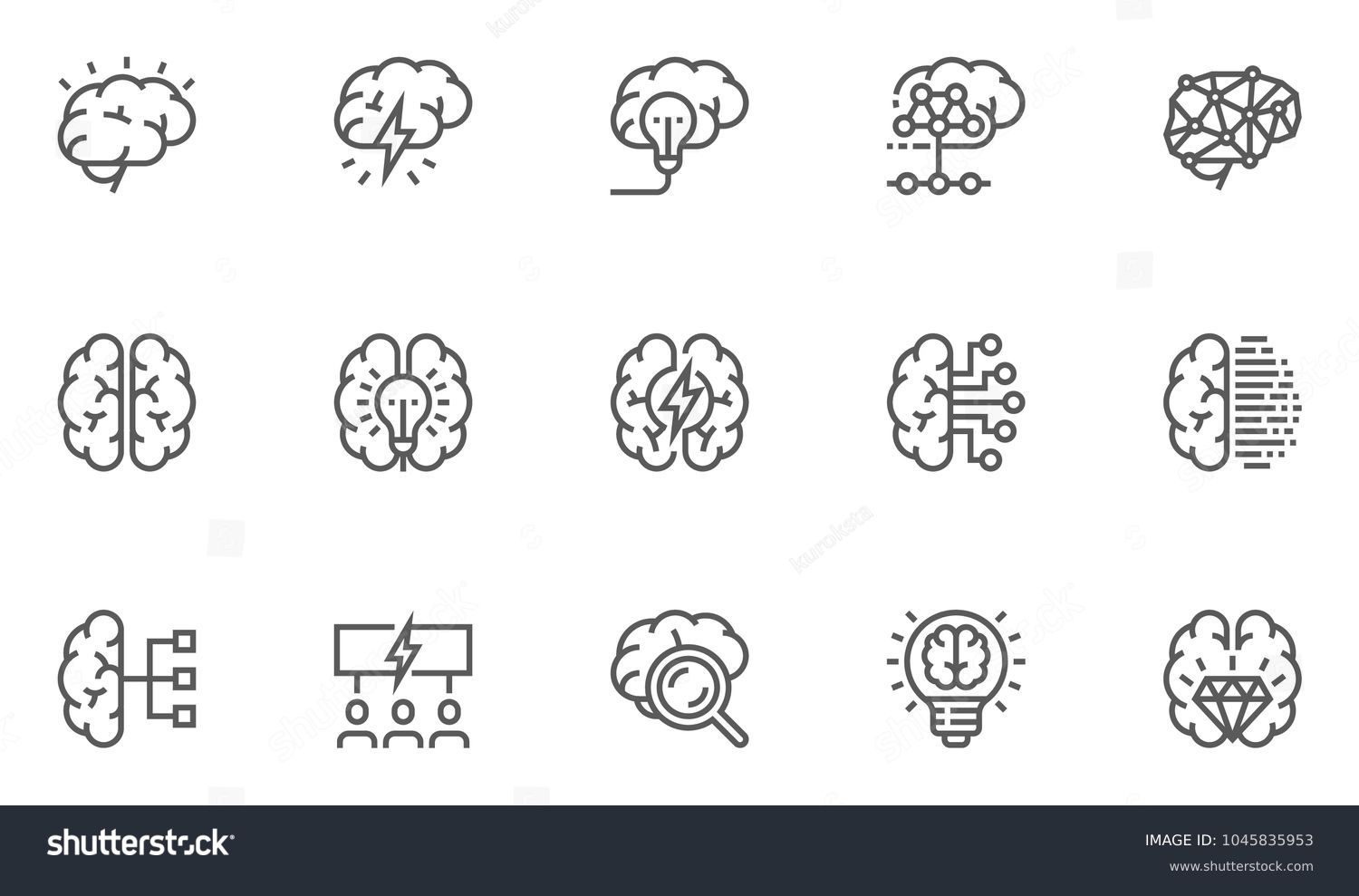 Brainstorming Line Icons Set. Brain, Creativity, Novel Idea. Editable Stroke. 48x48 Pixel Perfect. #1045835953