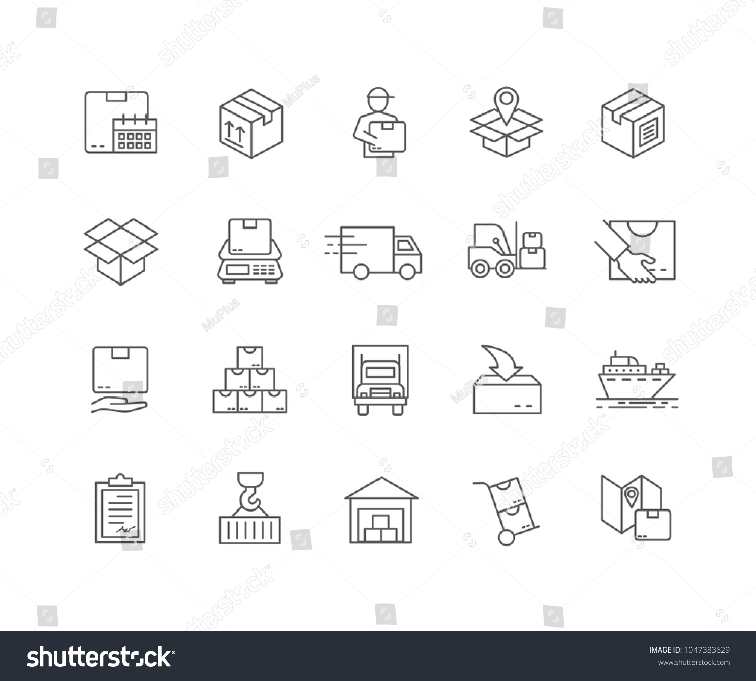 Set of Shipping outline icons isolated on white background. #1047383629