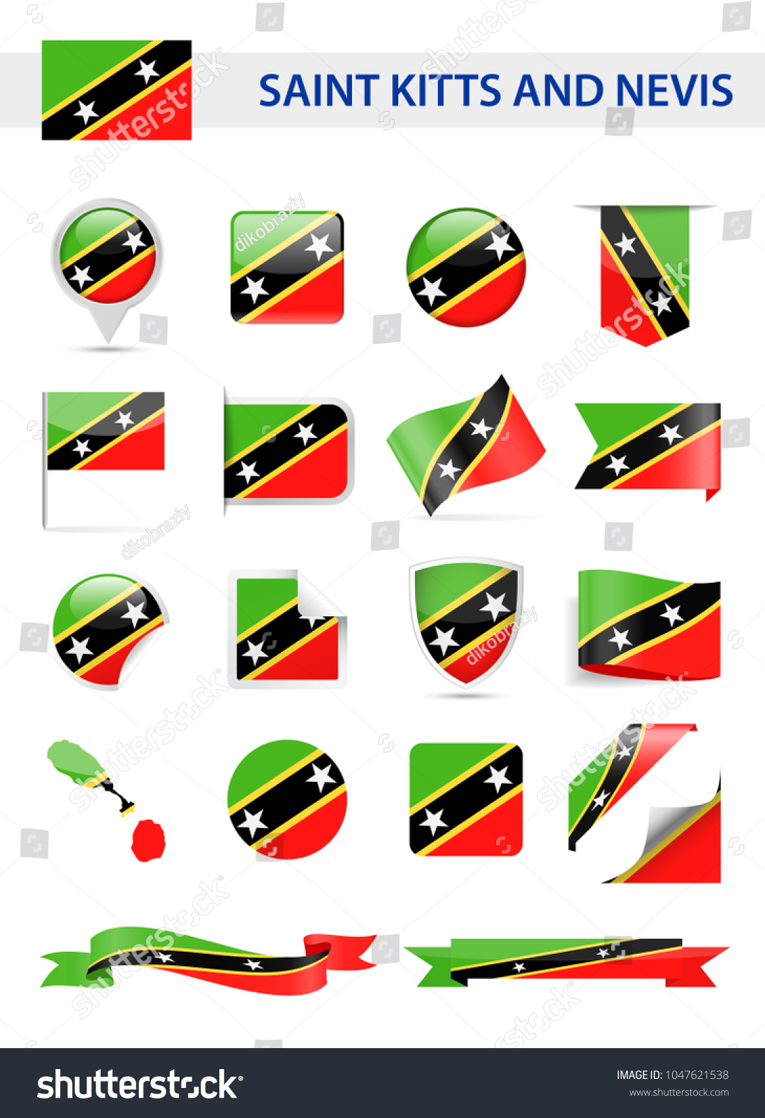 St Kitts And Nevis Flag Set Vector Royalty Free Stock Vector 1047621538 3146