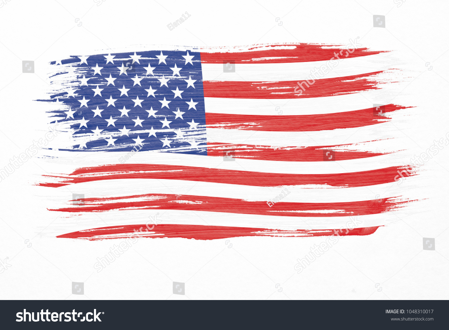 Art brush watercolor painting of USA flag blown in the wind isolated on white background. #1048310017