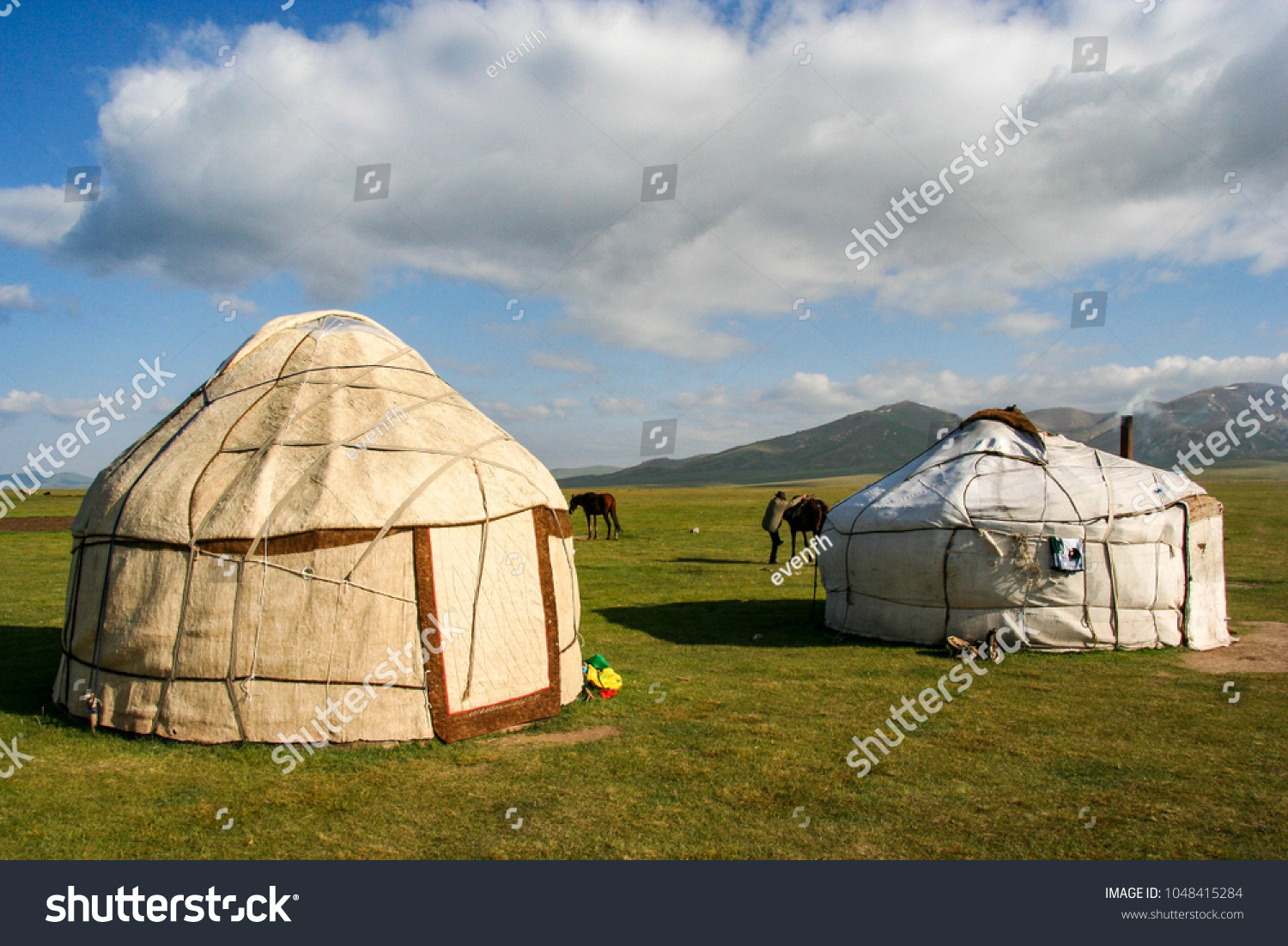 Traditional yurts at Song Kol Lake in Kyrgyzstan #1048415284