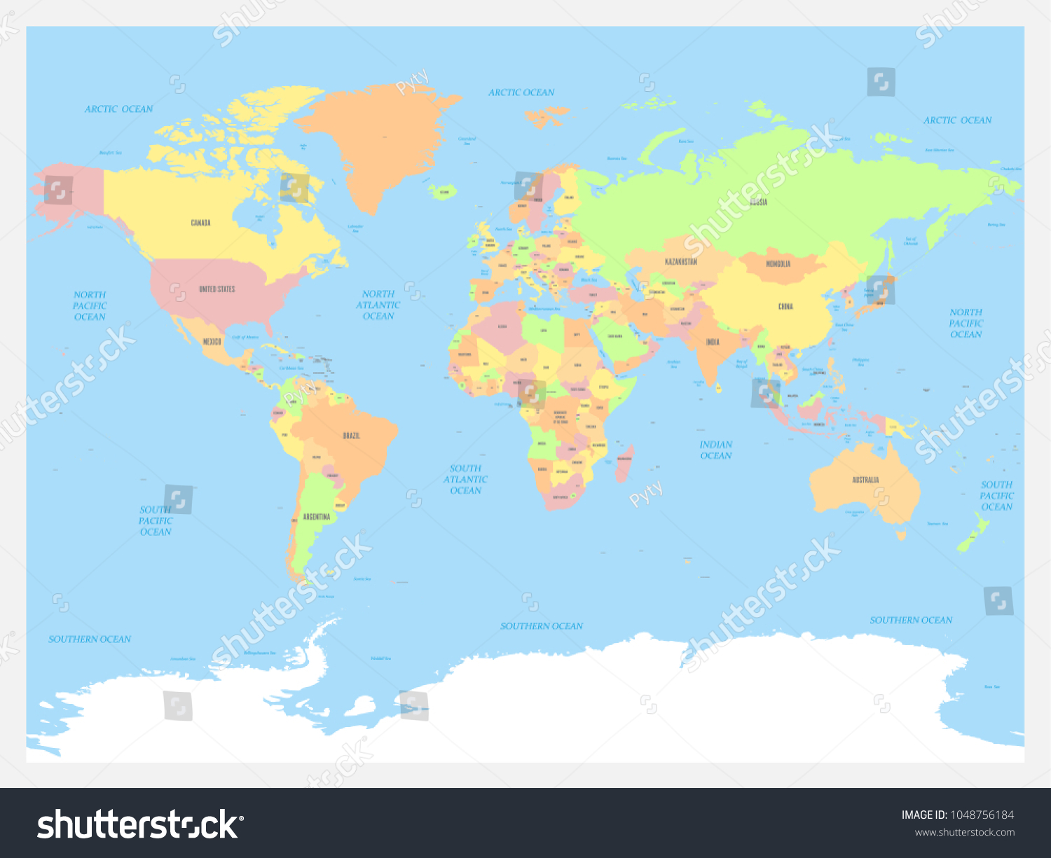 World map atlas. Colored political map with blue - Royalty Free Stock ...