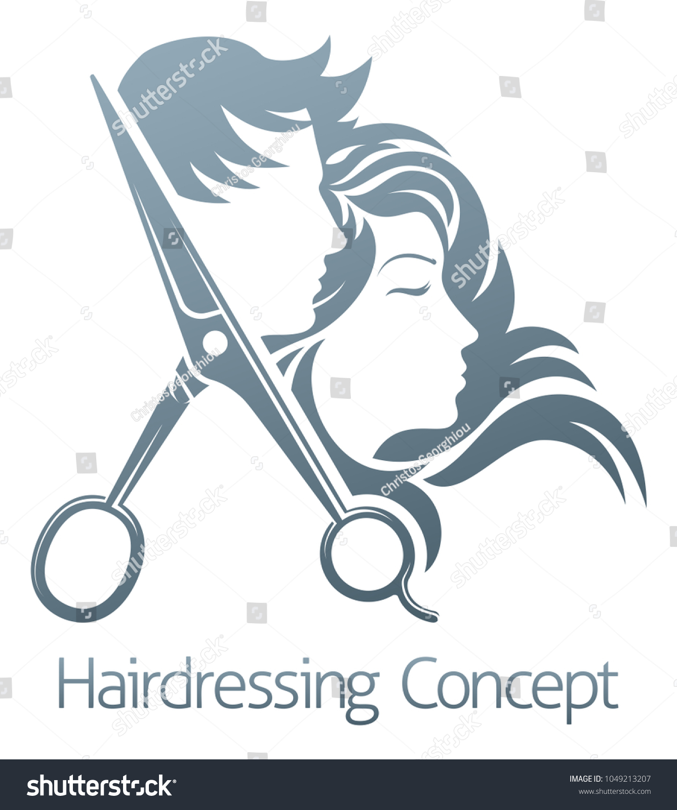 A hairdresser hair salon scissors man and woman sign symbol concept #1049213207