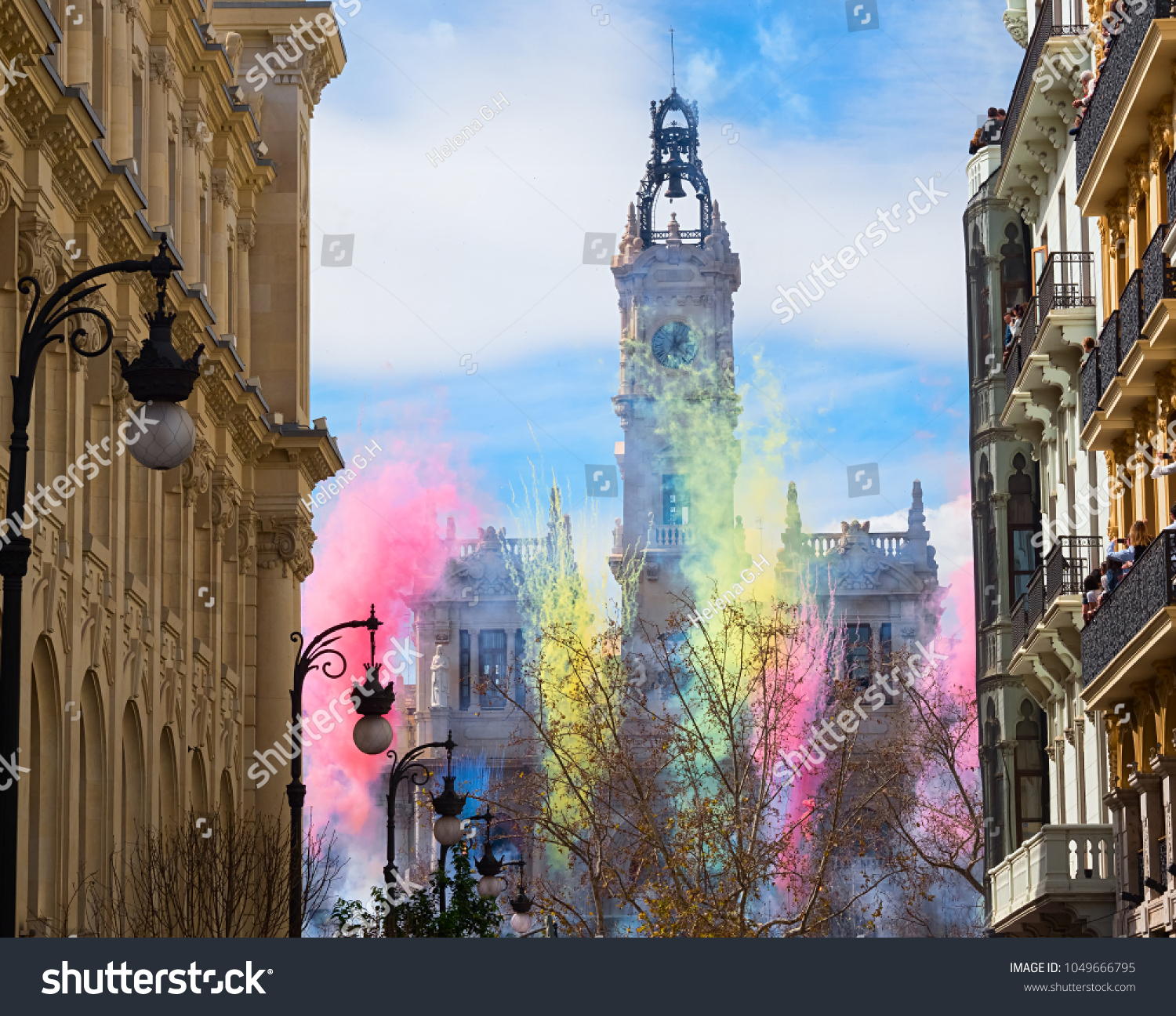 Fallas of Valencia, Spain. Mascleta on March 18 in the Town Hall Square
in the city. Hundreds of firecrackers burn at parties #1049666795