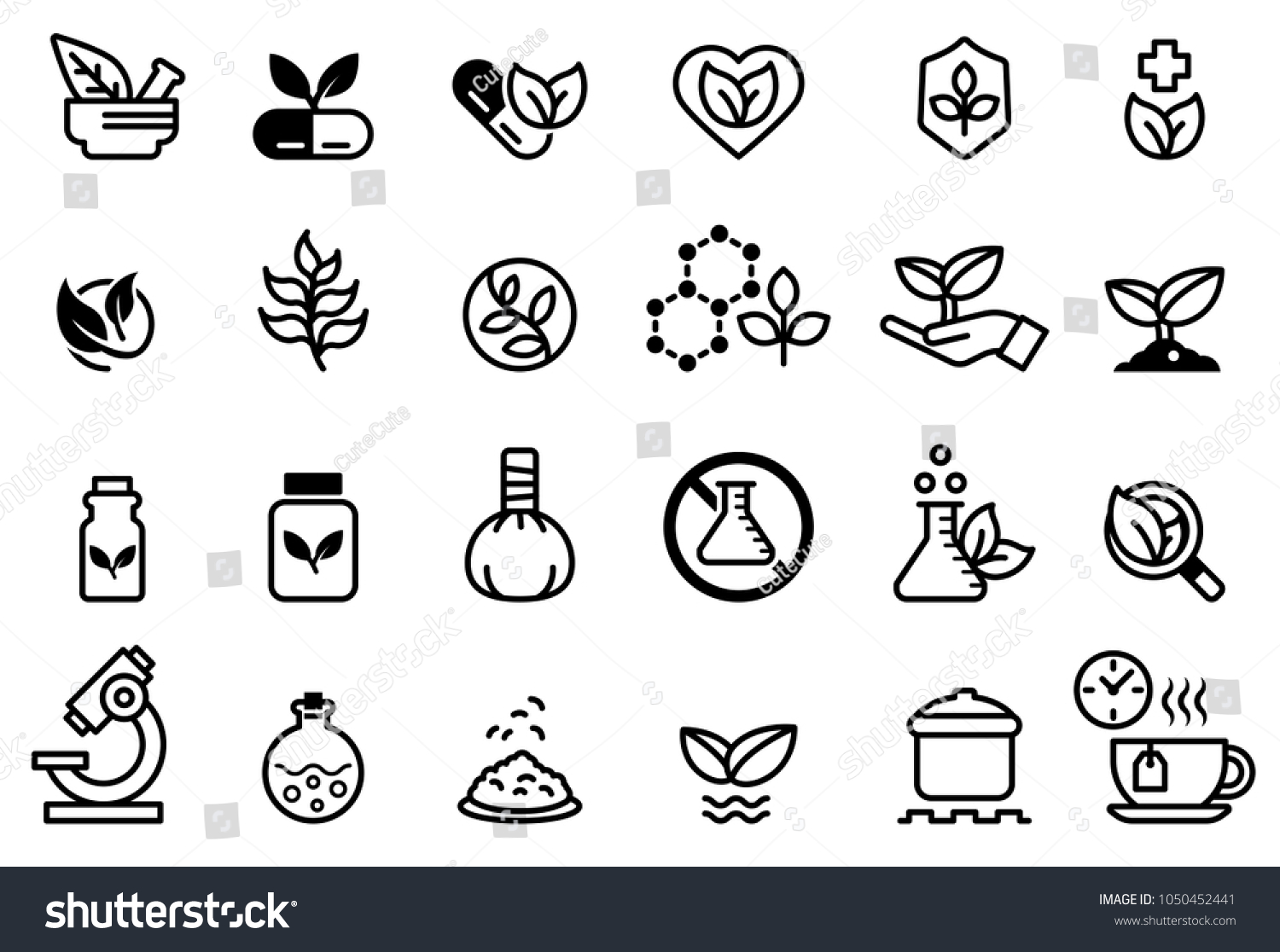 Herb medicine icon concept. Treatment with natural extracts. Plant products. Research on the invention of pharmaceuticals. #1050452441