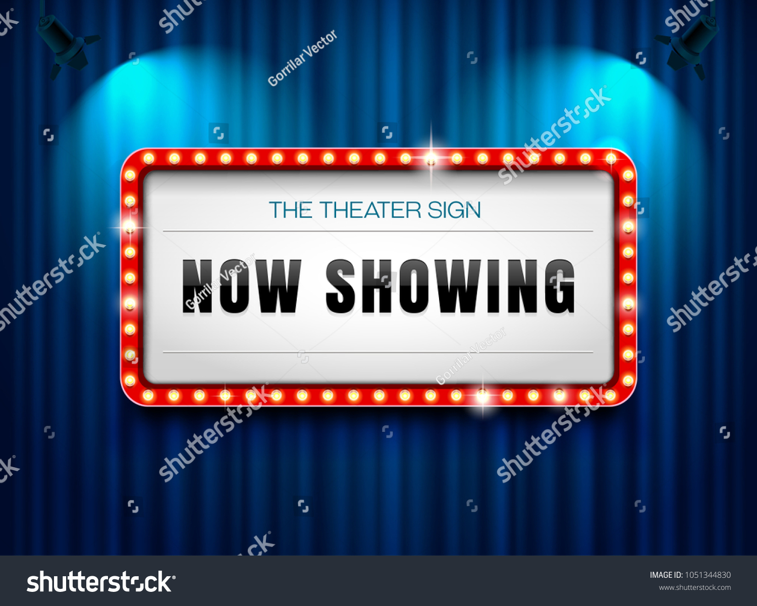 theater sign on curtain with spotlight vector illustration  #1051344830