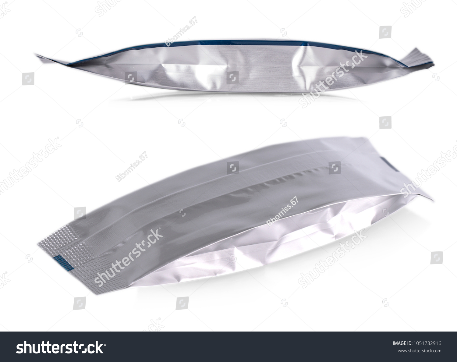 Silver foil zipper bag packaging on white background #1051732916