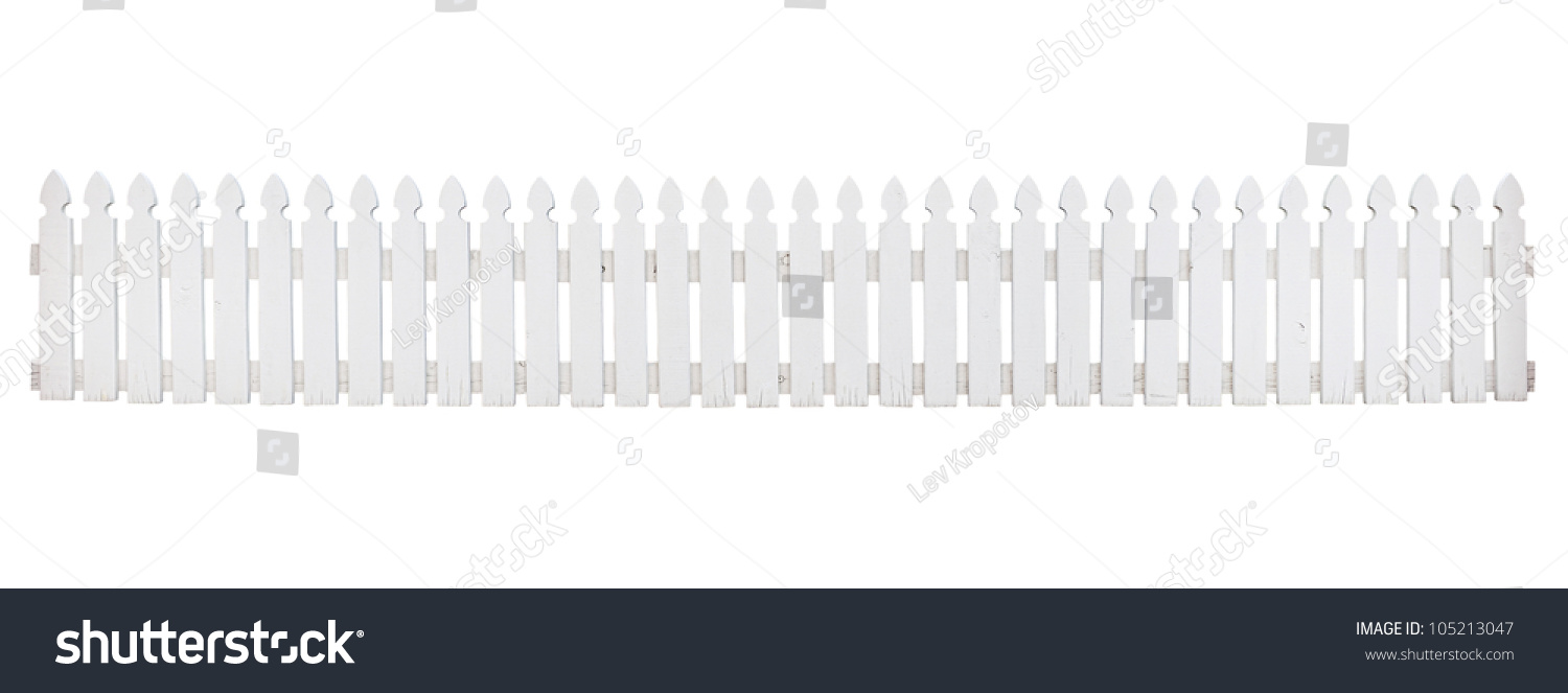 Old white wooden fence on white background #105213047