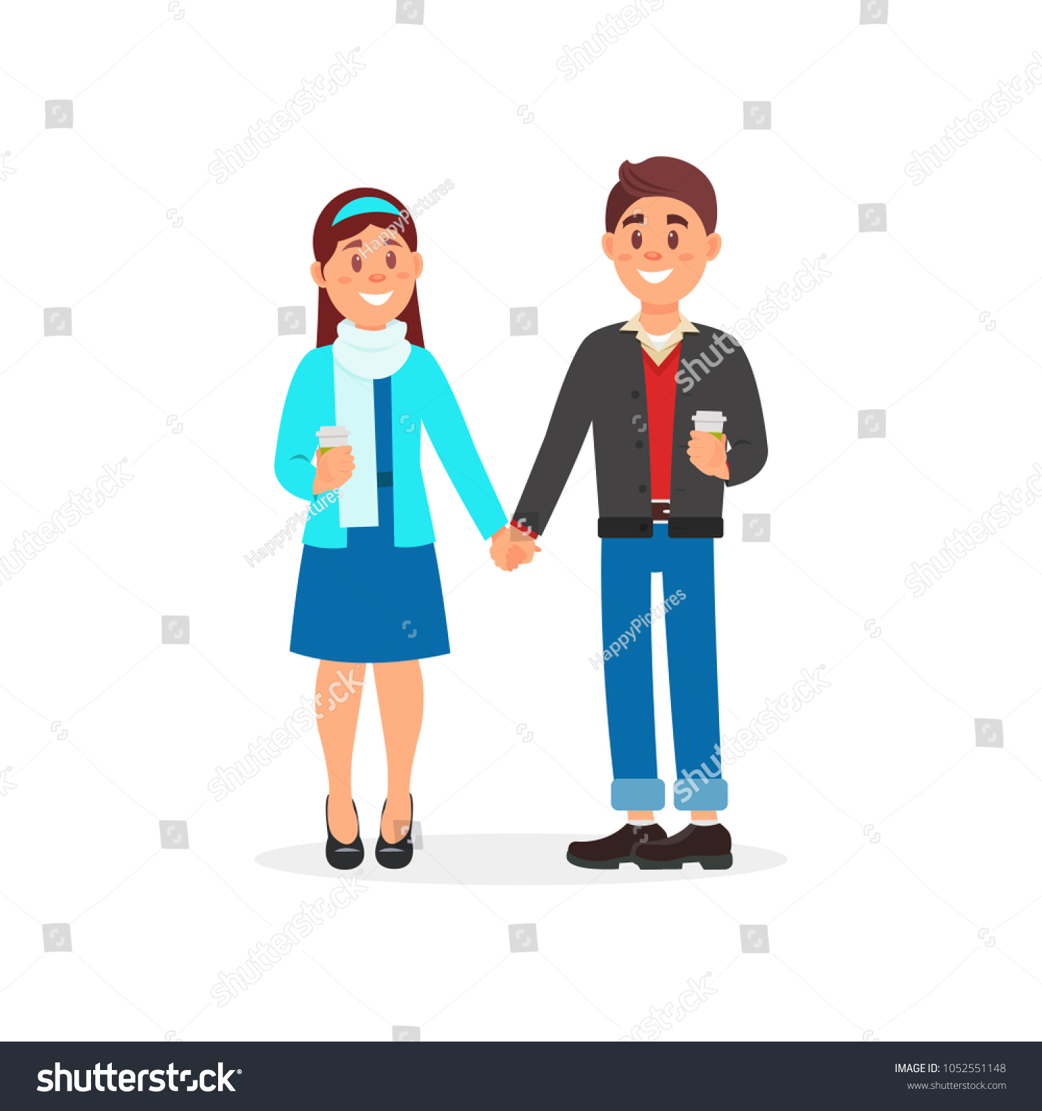 Couple in love standing holding hands vector - Royalty Free Stock ...