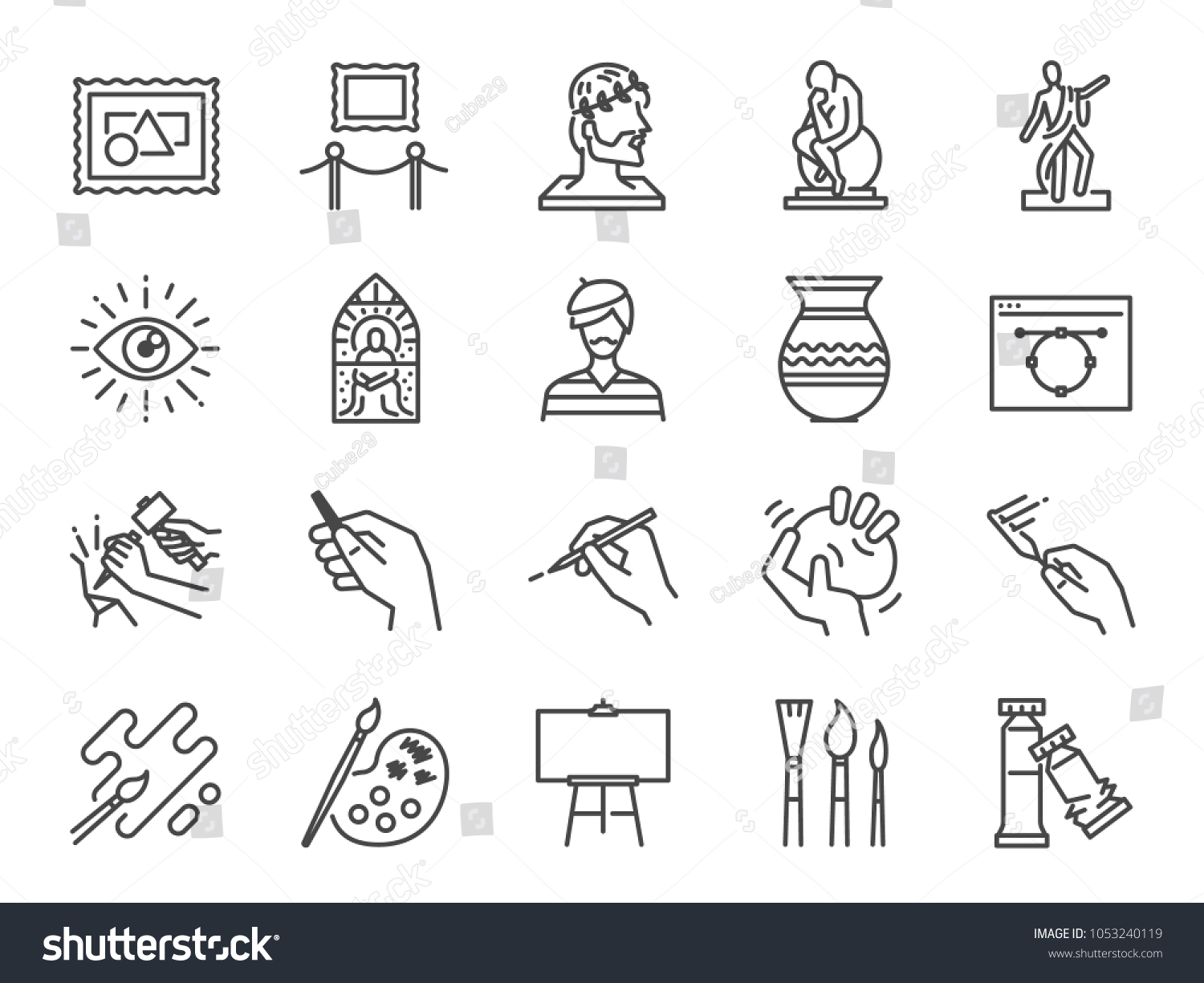 Art icon set. Included the icons as artist, color, paint, sculpture, statue, image, old master, artistic and more. #1053240119