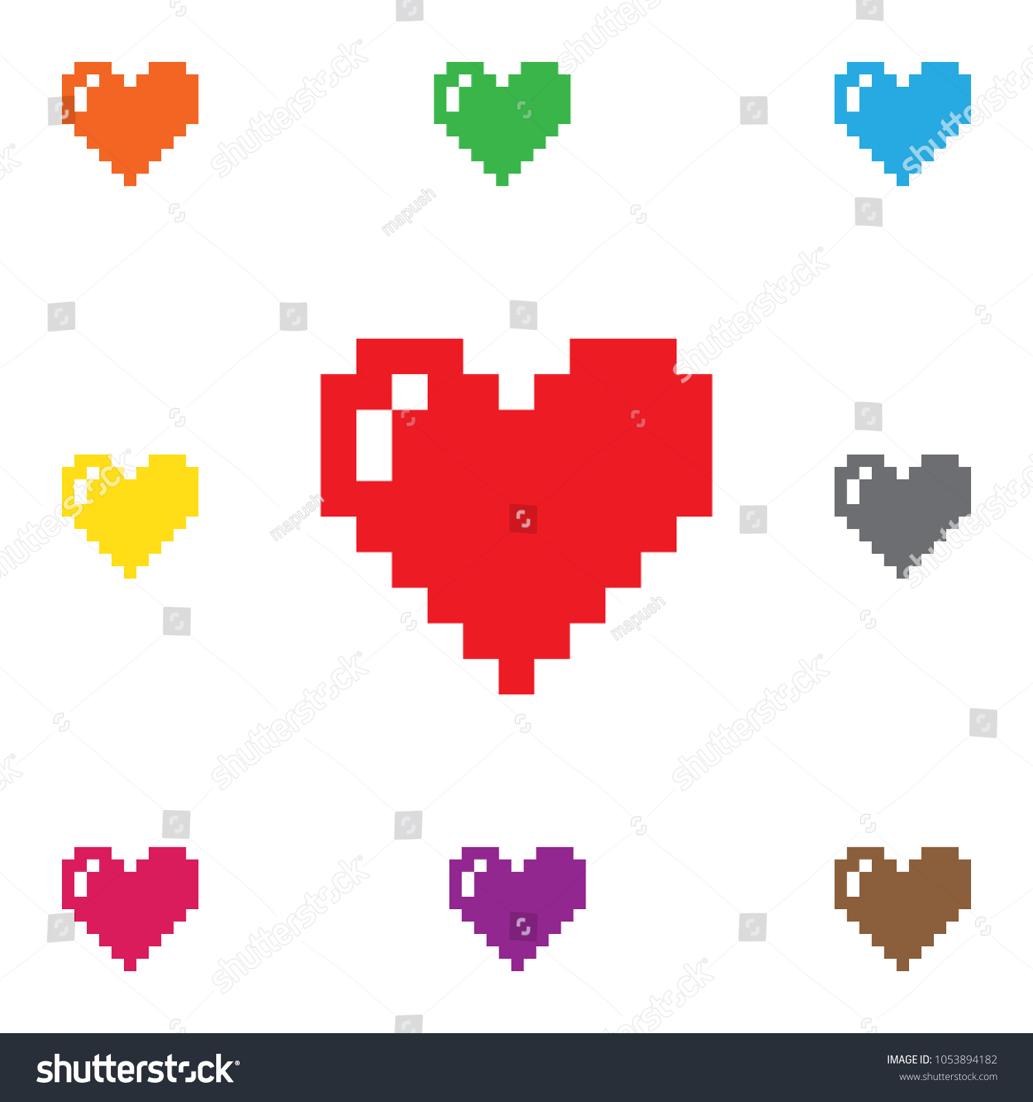 Colorful Pixel Heart Set Royalty Free Stock Vector 1053894182 