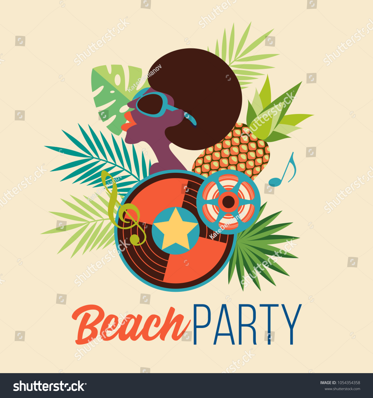 Beautiful black girl with sunglasses. Retro - Royalty Free Stock Vector ...