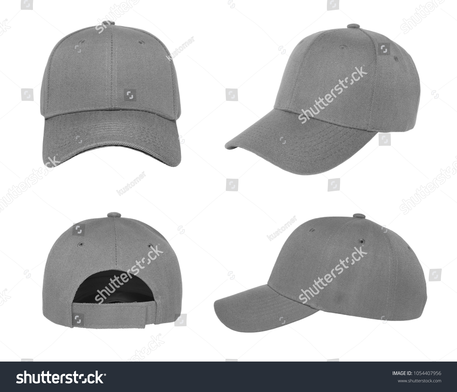 Blank baseball cap 4 view color grey on white background #1054407956