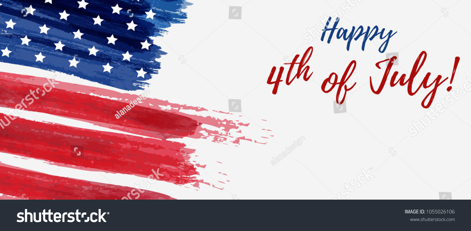 USA Independence day background. Happy 4th of July. Vector abstract grunge brushed flag with text. Template for horizontal banner. #1055026106