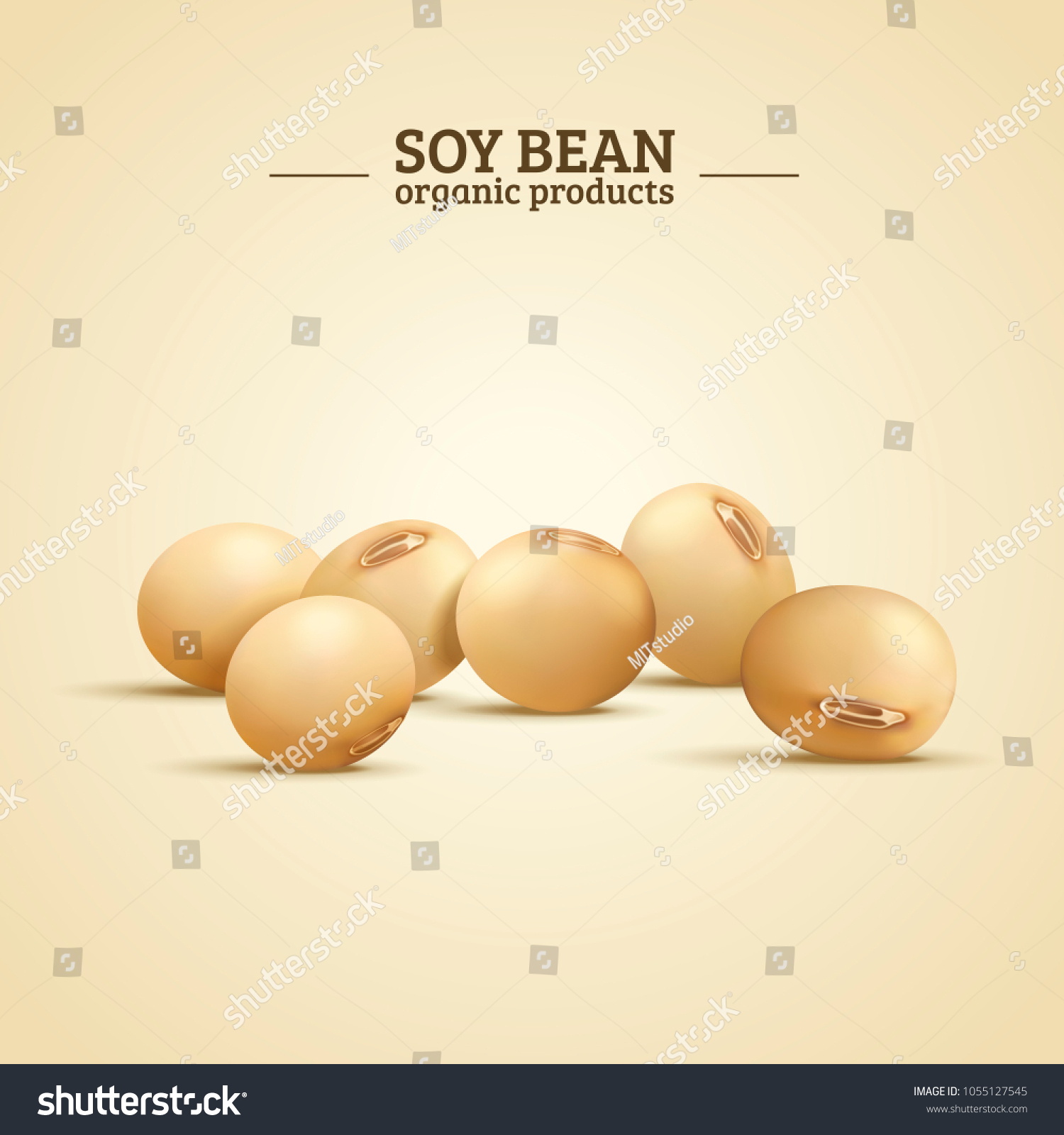 Soy bean elements, organic and natural food in 3d illustration #1055127545