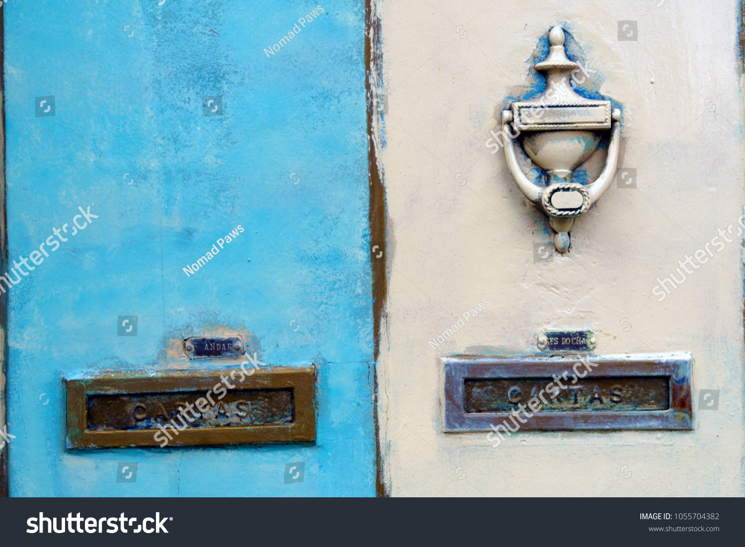 Beautiful Old Metallic Mail Slots at Porto, Portugal with the Portuguese word for "Letters"  "Cartas" #1055704382