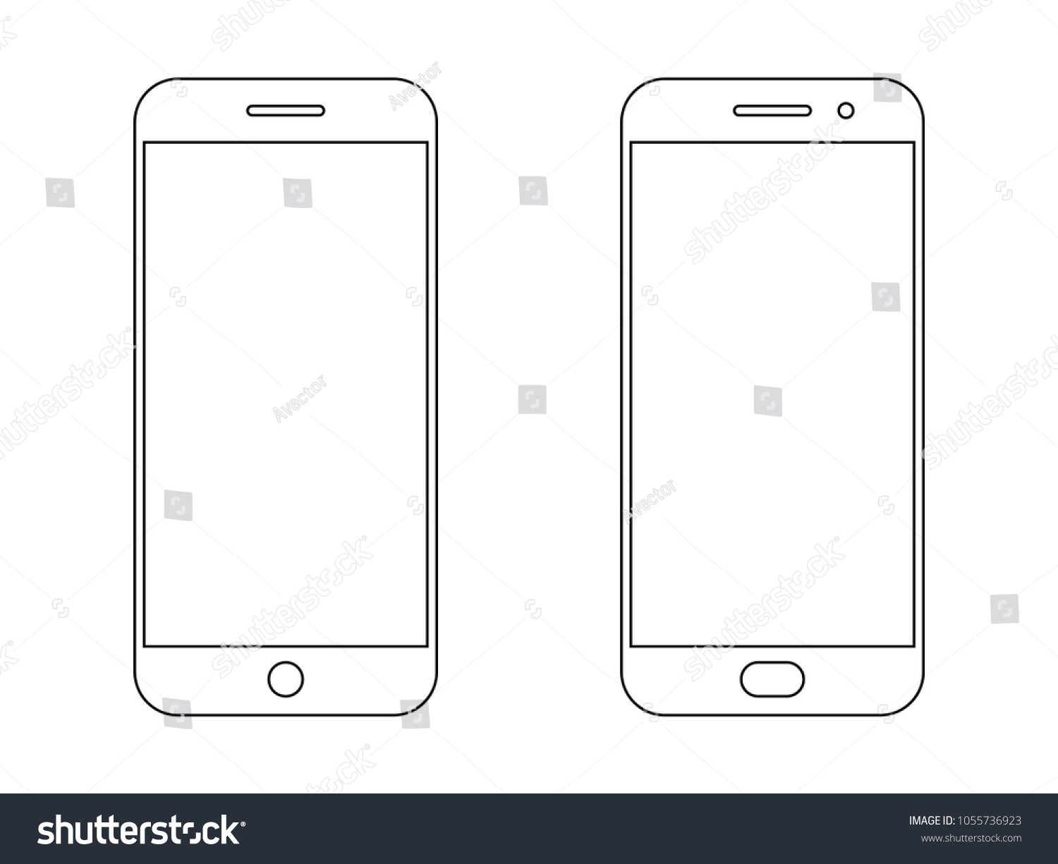 Smartphone outline vector icon of mobile smart phone screen or modern android cellphone #1055736923