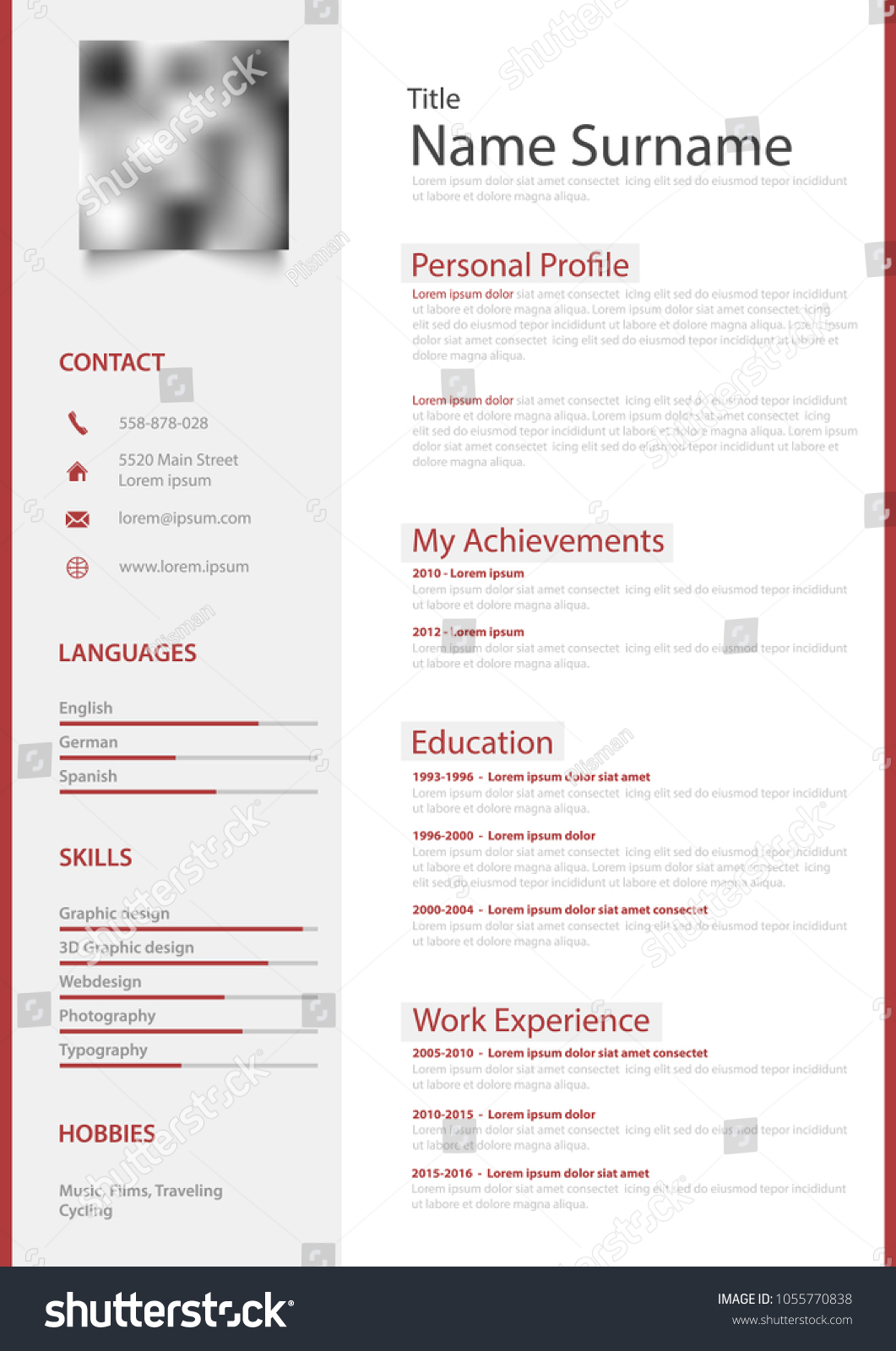 Professional red white resume cv design template - Royalty Free Stock ...