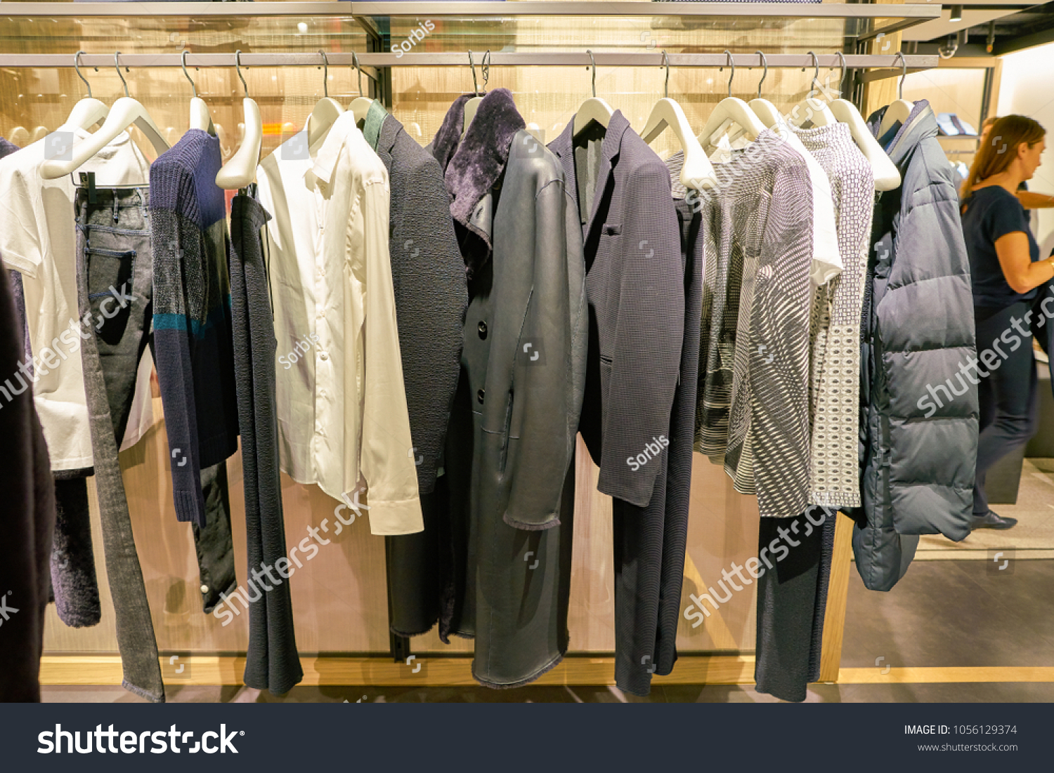 MILAN, ITALY - CIRCA NOVEMBER, 2017: various of clothes on display at Rinascente. Rinascente is a collection of high-end stores. #1056129374