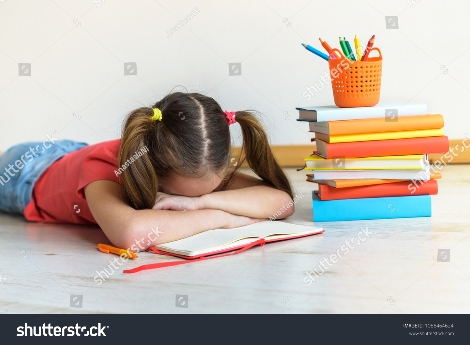 Difficulties in study. The tired child doesn't want to study. A stress in training #1056464624