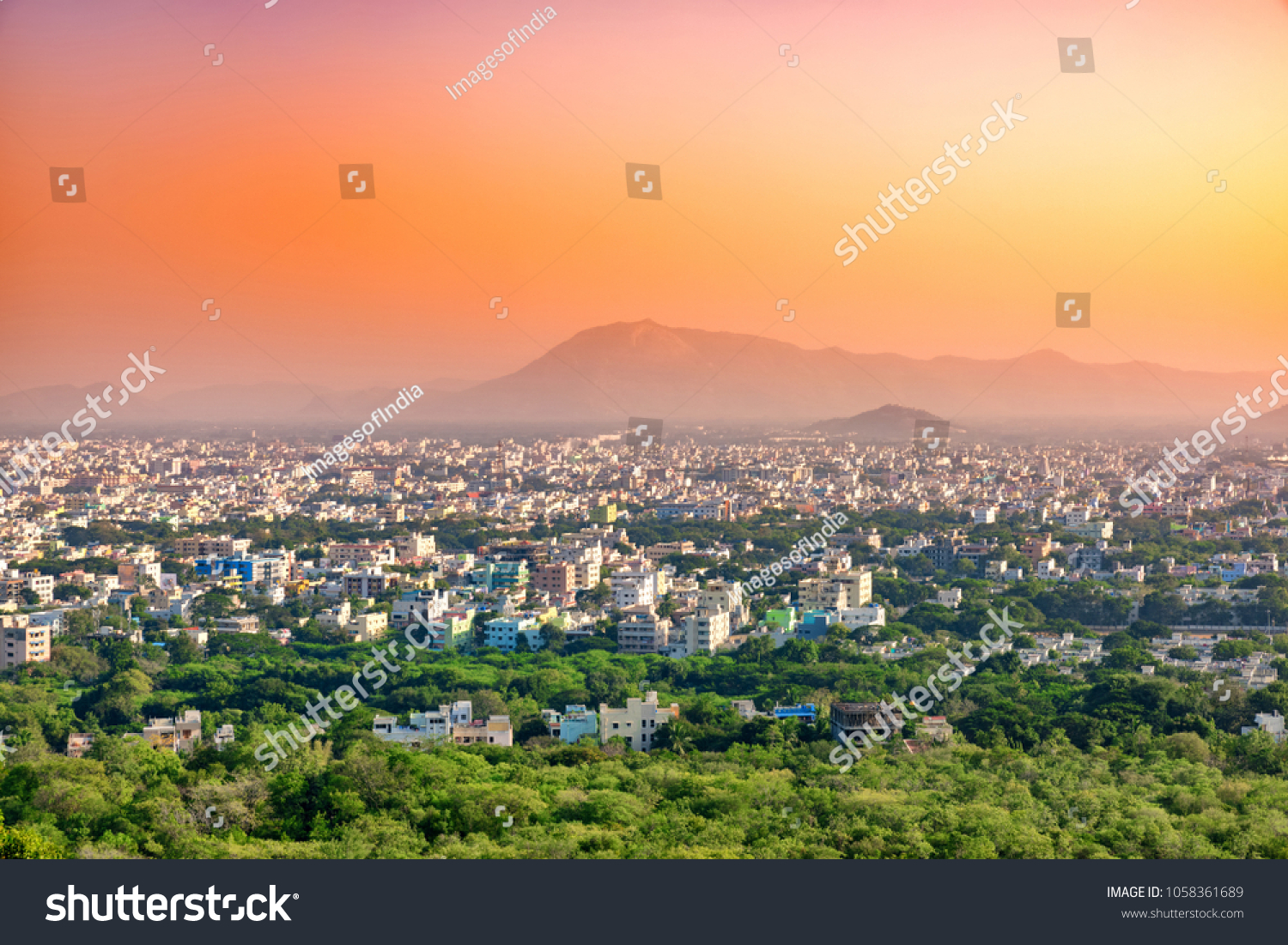 Aerial view of Tirupati city in South India, Andhra Pradesh. India. #1058361689
