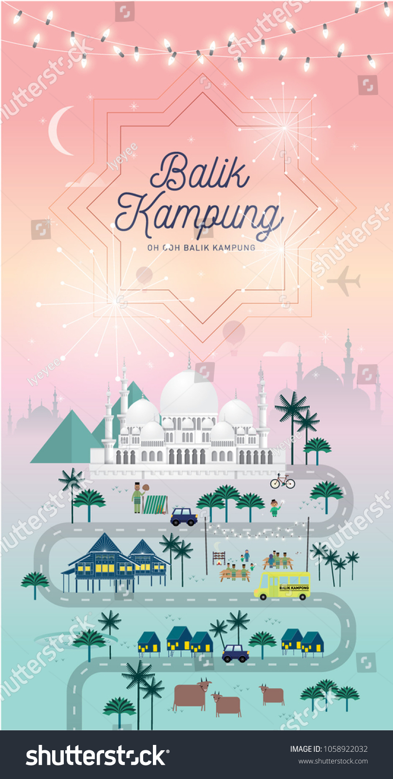 hari raya balik kampung greetings template with - Royalty Free Stock ...