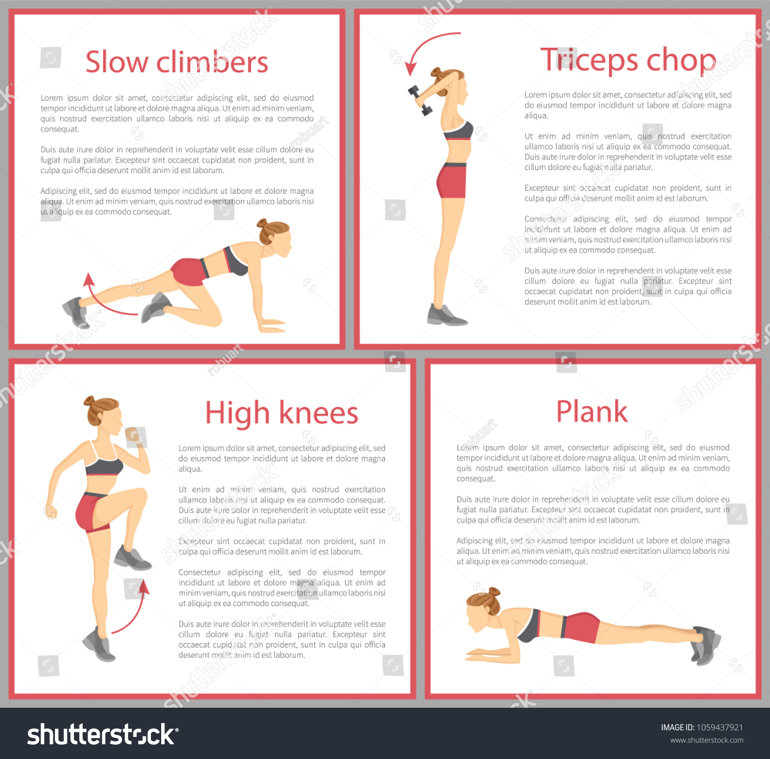 Slow climbers, triceps chop and high knees, - Royalty Free Stock Vector ...