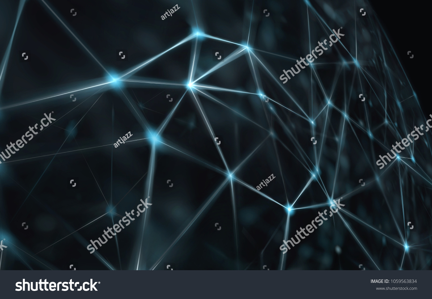 Blockchain network - Abstract connected dots on bright blue background. Internet connection, abstract sense of science and technology graphic design. #1059563834