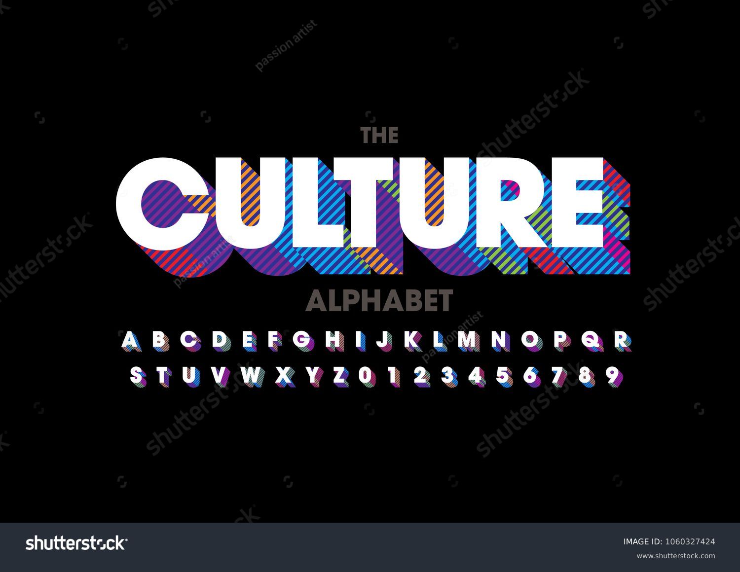 Vector of stripy bold font and alphabet #1060327424
