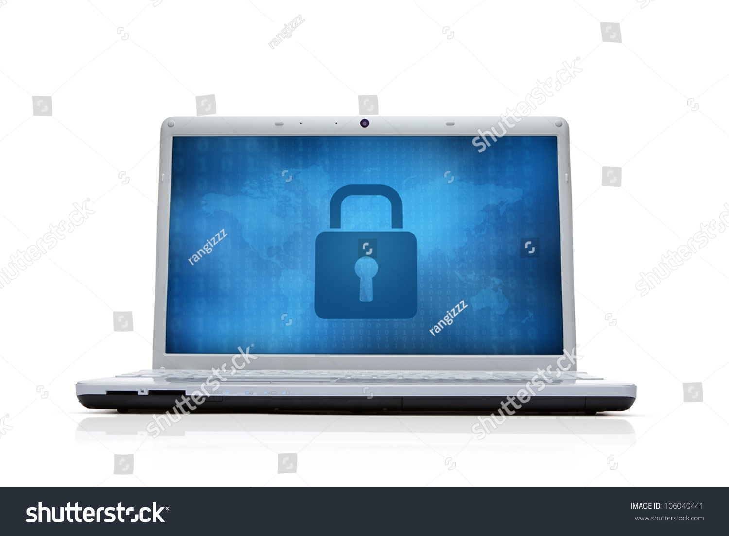 Internet security lock at the computer monitor isolated on white background #106040441